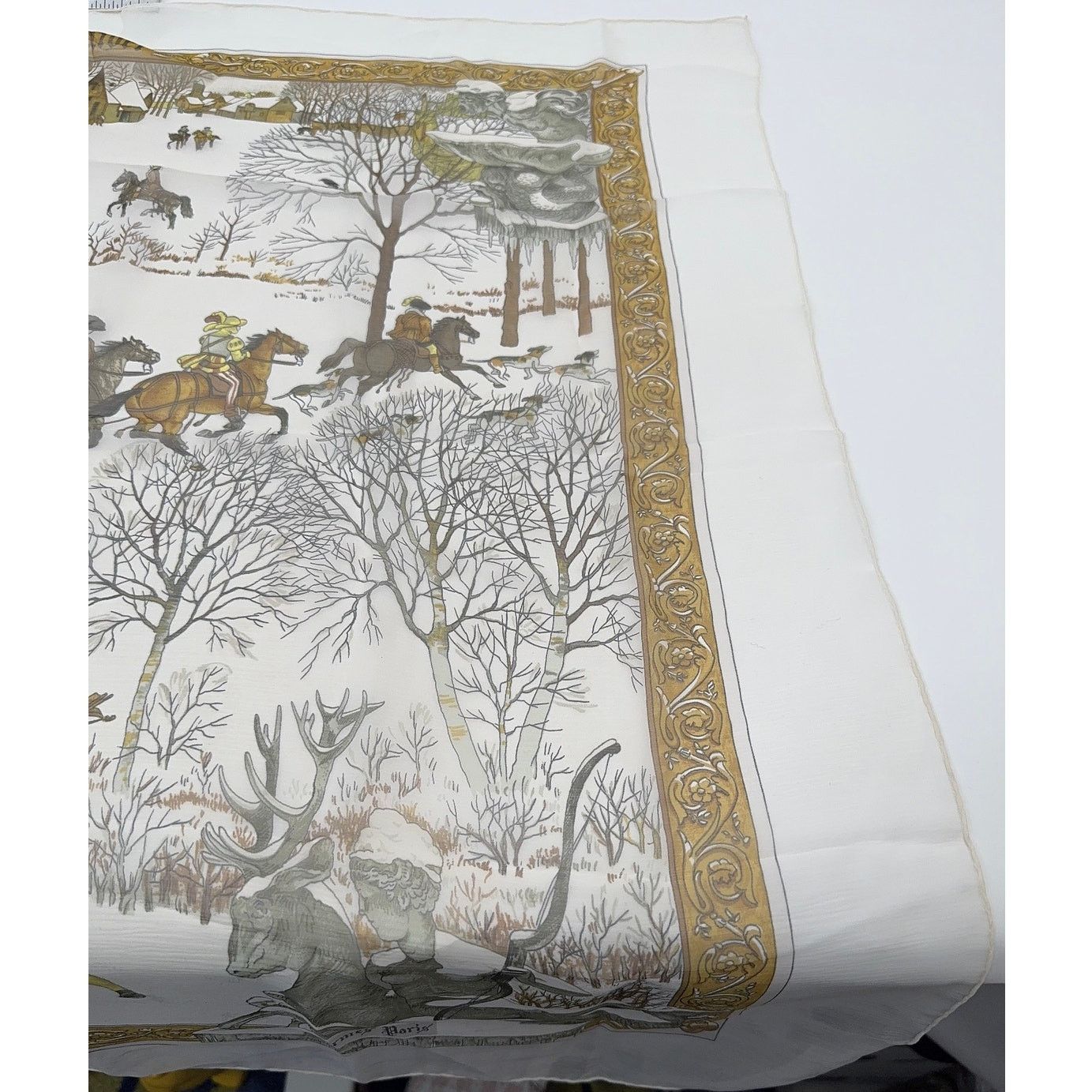 Hermes Hermes Rare Mirrored Image Hunt Scene Sheer Large Cape Shaw Size ONE SIZE - 8 Thumbnail
