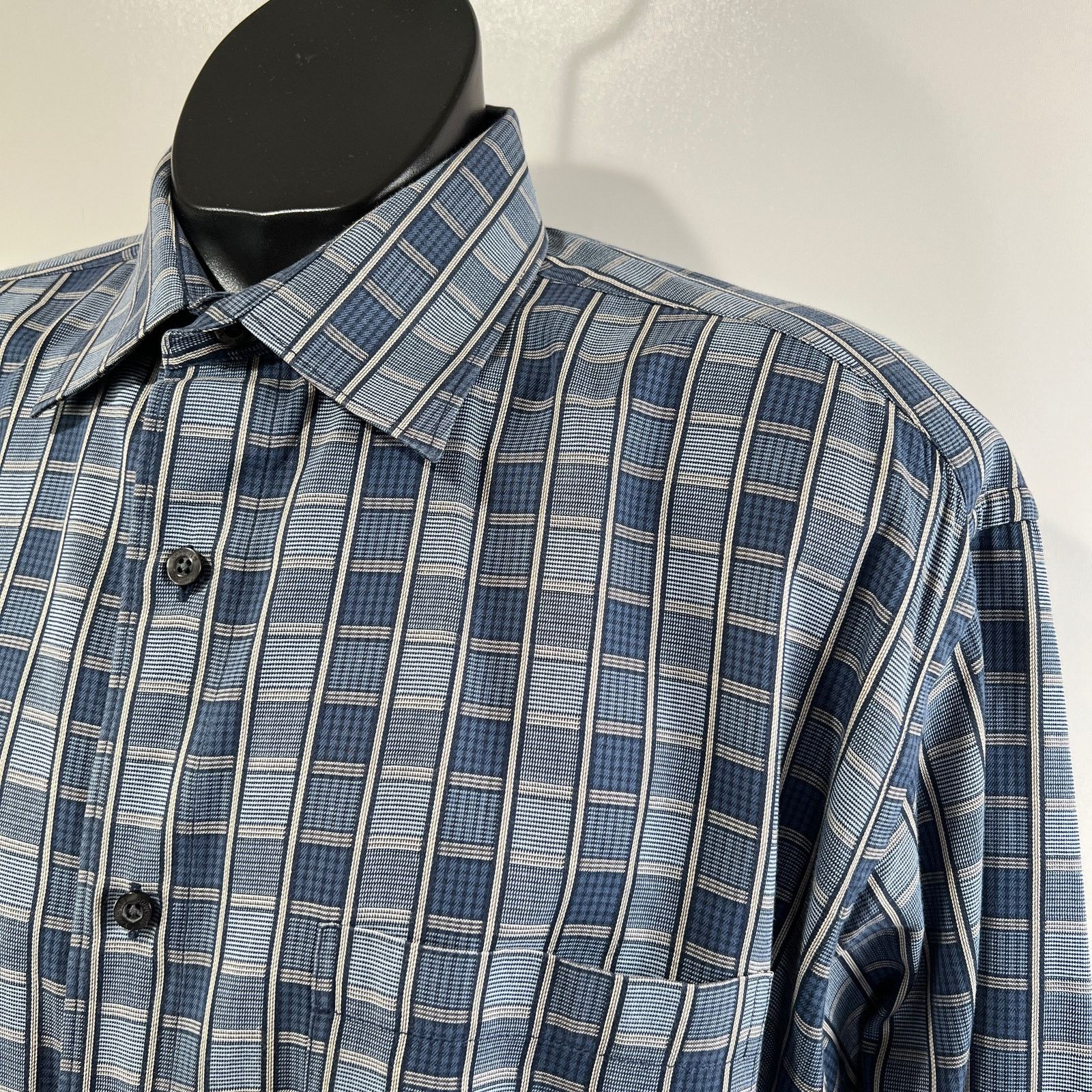 Johnston & Murphy Johnston & Murphy Button Up Shirt Check Stripes Blue Cotton Size US L / EU 52-54 / 3 - 2 Thumbnail