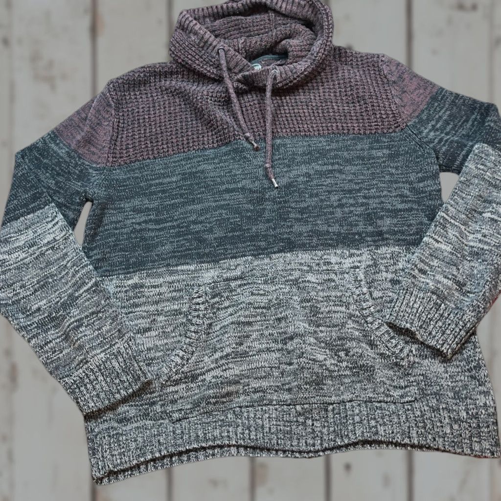 Vintage Retrofit WAFFLE Knit Sweater Hoodie Front Pocket Purple Gray Black MENS XL Size US XL / EU 56 / 4 - 1 Thumbnail