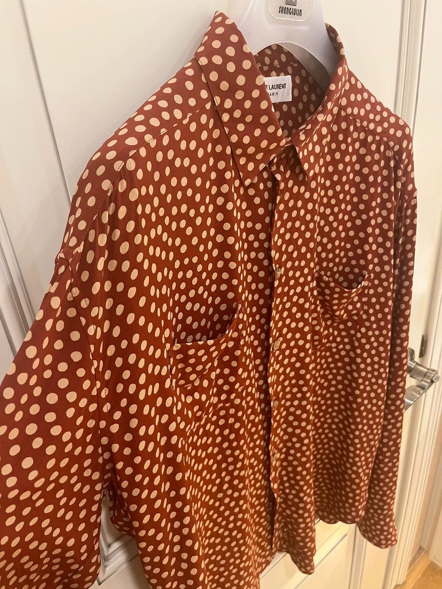 Saint Laurent Paris Saint Laurent Classic Red Polka Dot Silk Shirt Size US XS / EU 42 / 0 - 5 Thumbnail