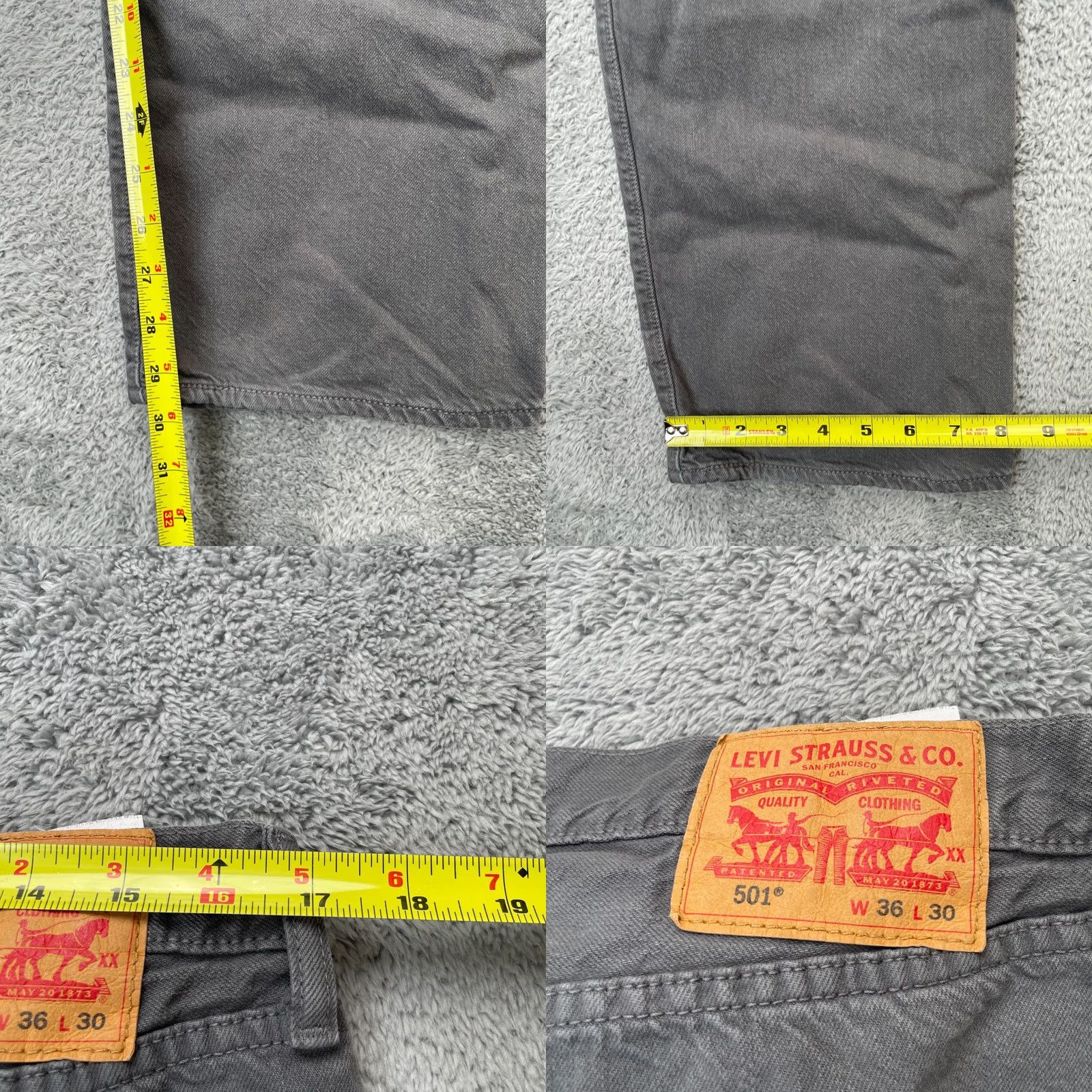 Levi's Levi's 501 Jeans Mens 36x30 Gray Straight Leg Denim Cotton Dark Wash Size US 36 / EU 52 - 8 Thumbnail