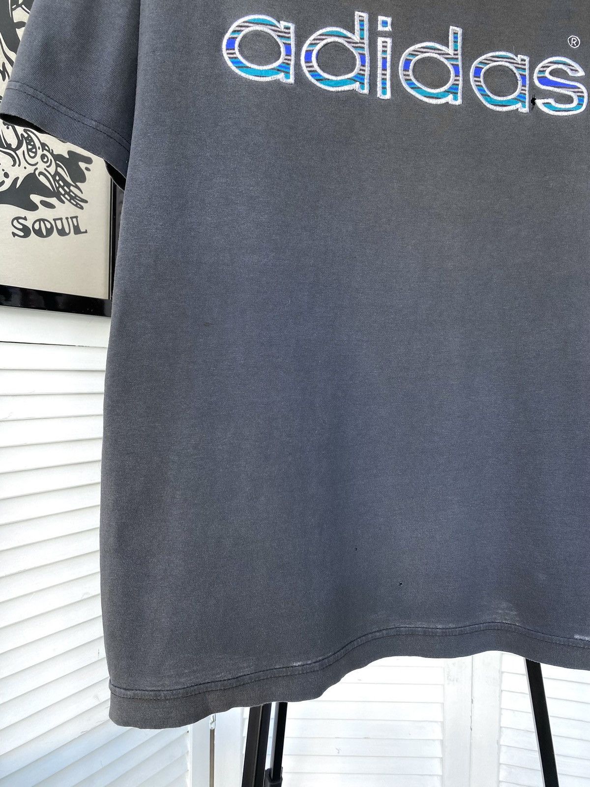 Adidas × Vintage Vintage Adidas Retro Big Knit Logo Distressed Tee Shirt Size US XL / EU 56 / 4 - 5 Thumbnail