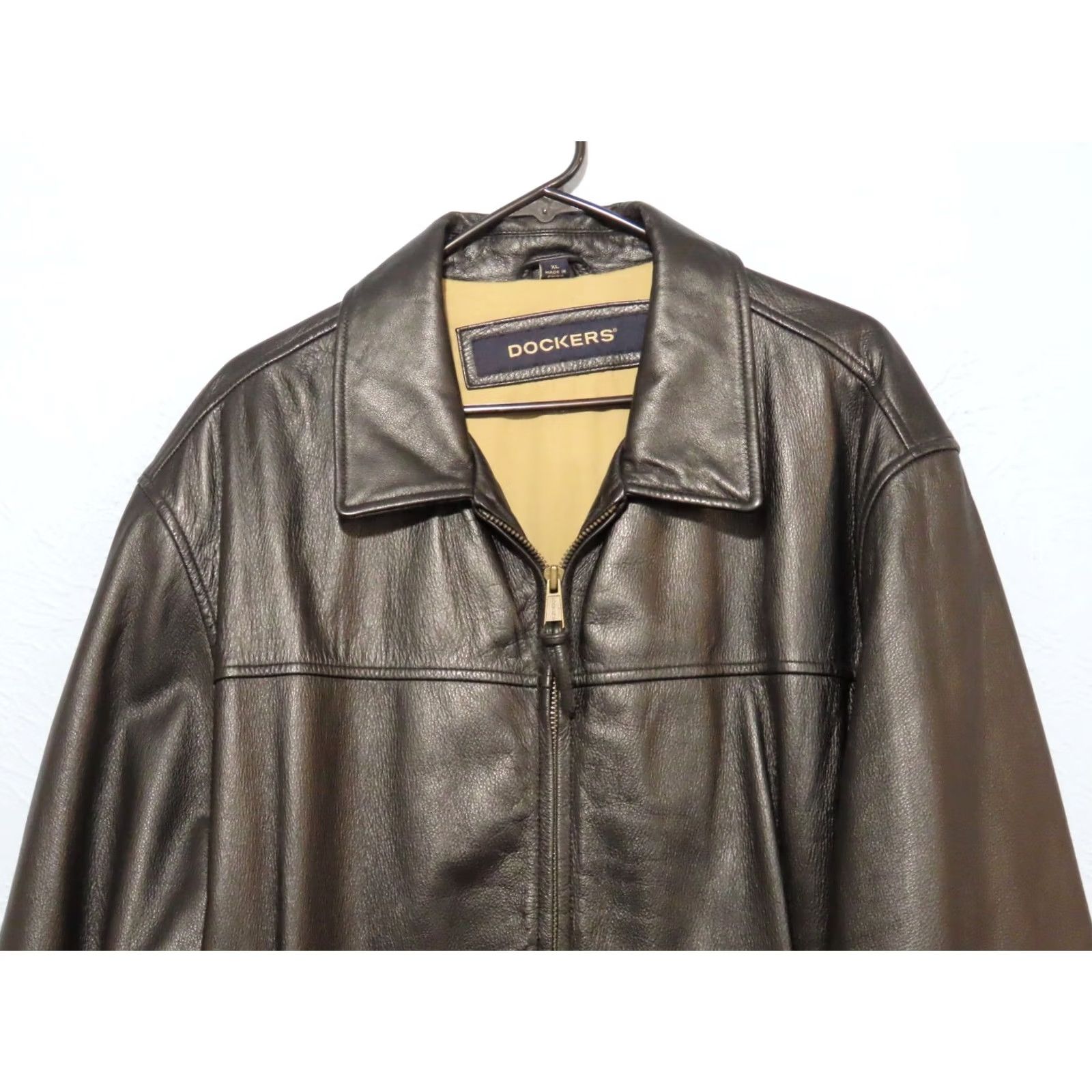 Dockers DOCKERS Jacket Leather 100% Cow Black XL Men Bomber Full Zip Mid-Length Solid Logo Zipper Casual Formal Workwear Spring Fall Winter Mens Size US XL / EU 56 / 4 - 3 Thumbnail