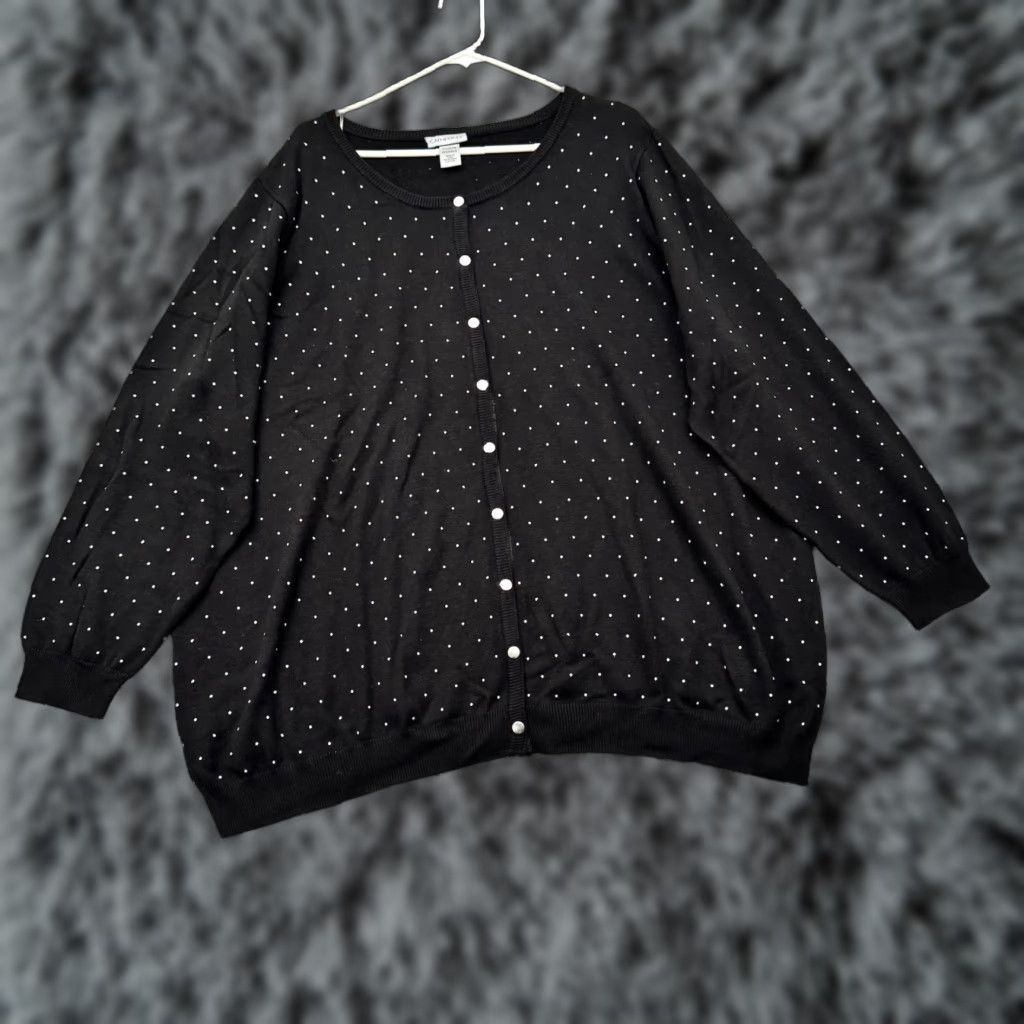 Vintage Catherines Cardigan Womens 2X Plus Rhinestones Embellished 2010s Layering Cozy Knit Sweater Black Size XXL / US 16-18 / IT 52-54 - 1 Thumbnail