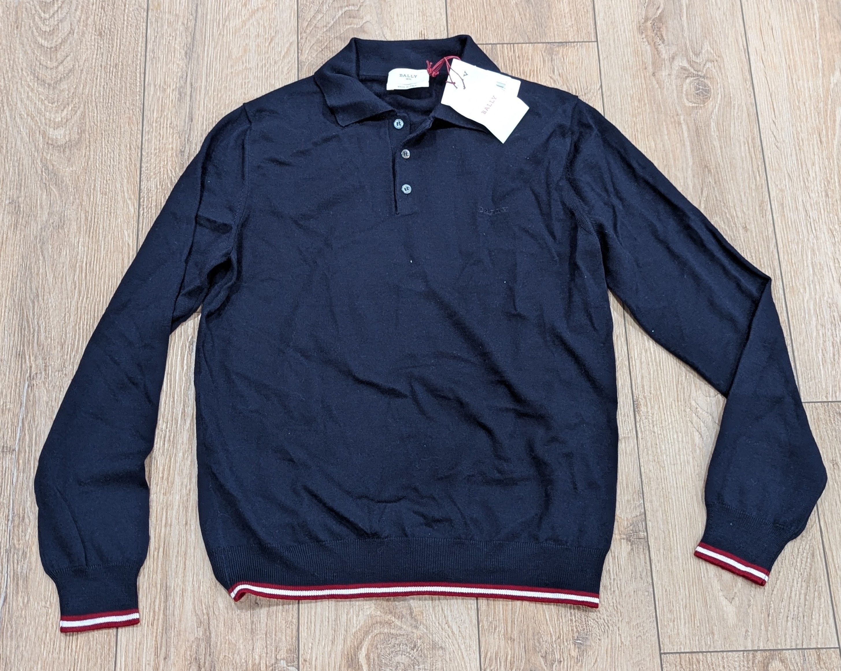 Bally Bally Logo Merino Wool Polo Sweater Navy 46 US 36 Size US S / EU 44-46 / 1 - 1 Thumbnail