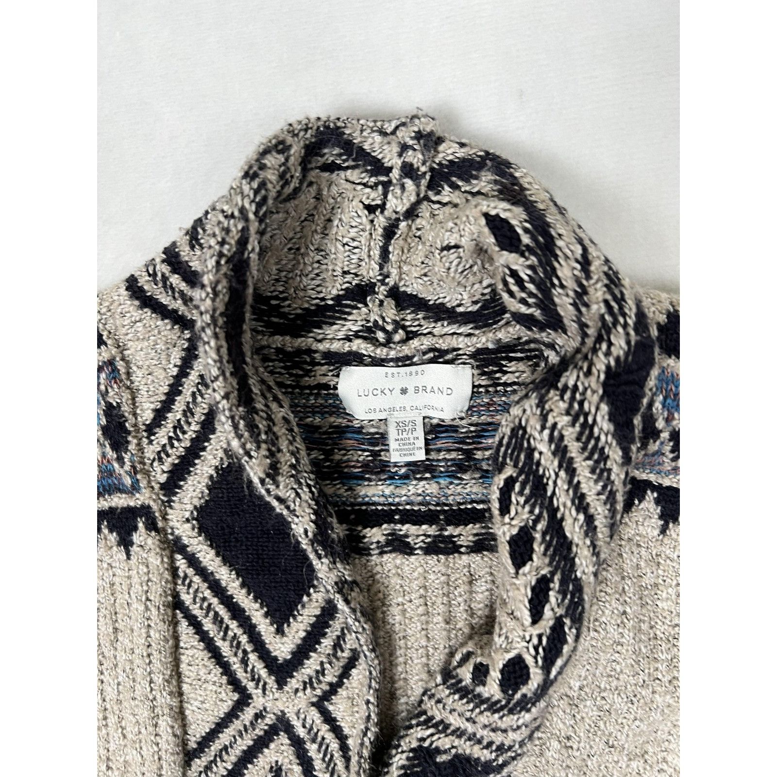 Lucky Brand Lucky Brand Sweater Womens XS/S Beige Blue Open Front Cardig Size XS / US 0-2 / IT 36-38 - 2 Thumbnail