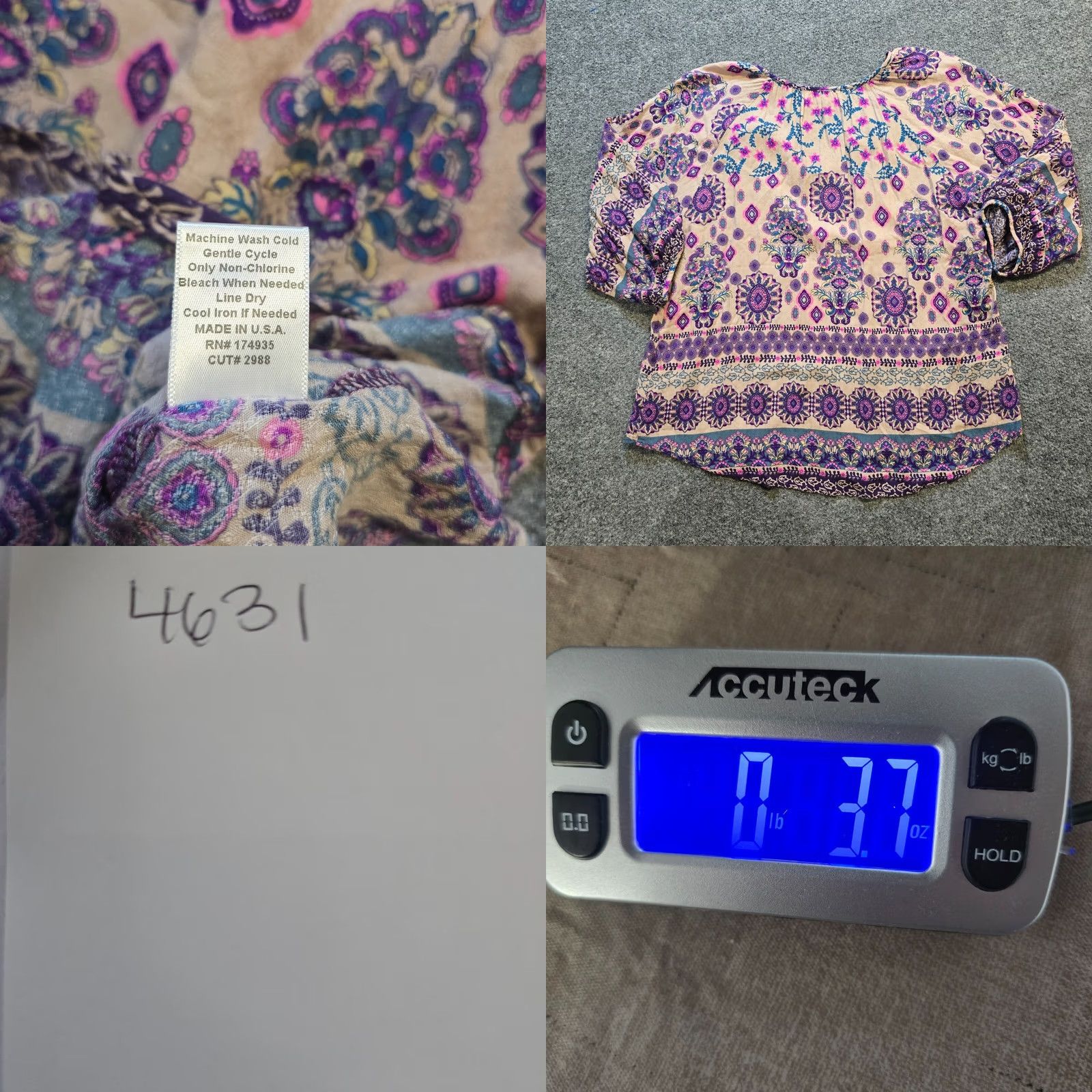 Vintage Verve Top Womens Medium Blouse V-Neck Geometric Peasant Hippie Casual Purple Beige M Size M / US 6-8 / IT 42-44 - 8 Thumbnail