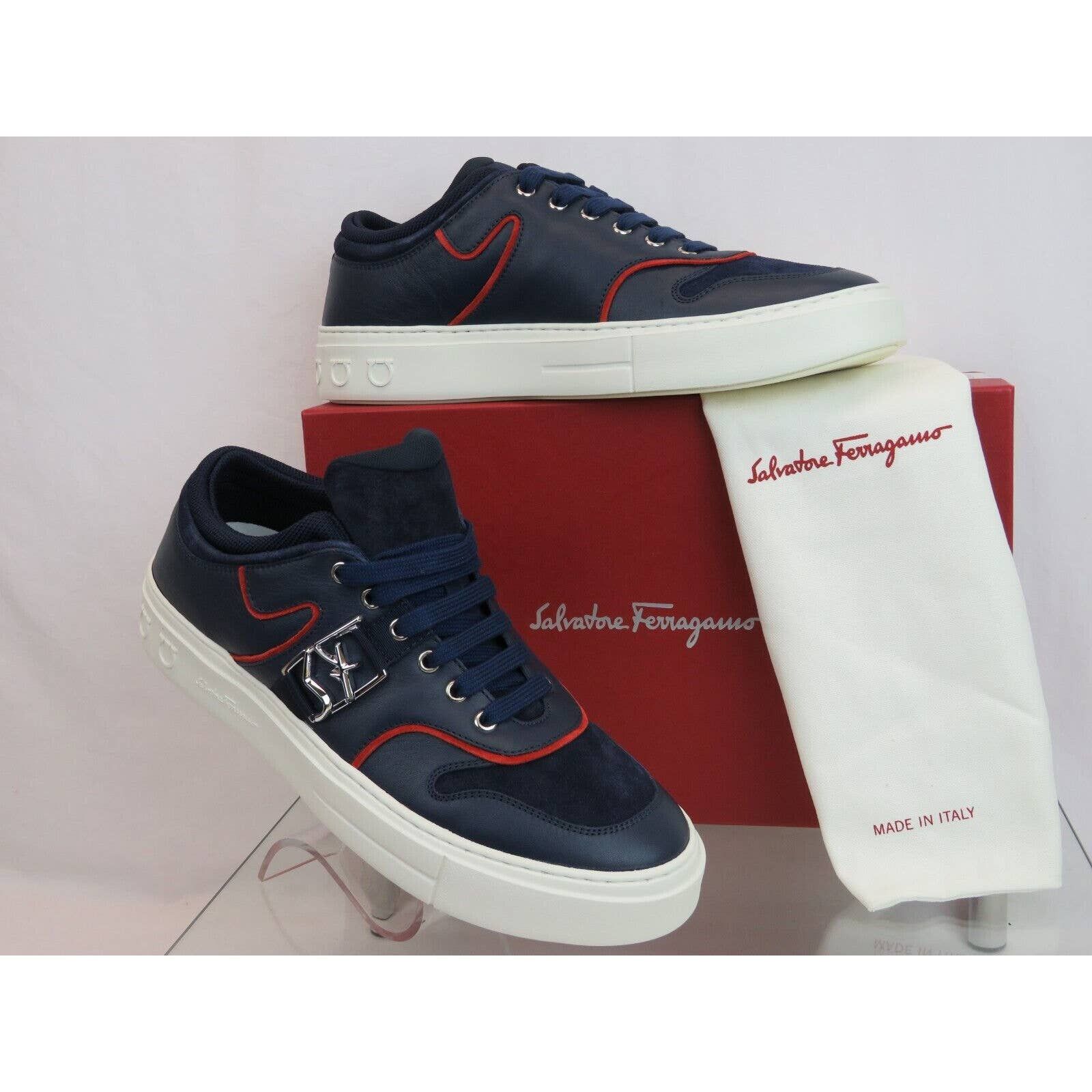 NORIS NAVY LEATHER RED SUEDE SF LOGO WHITE SNEAKERS 10 M