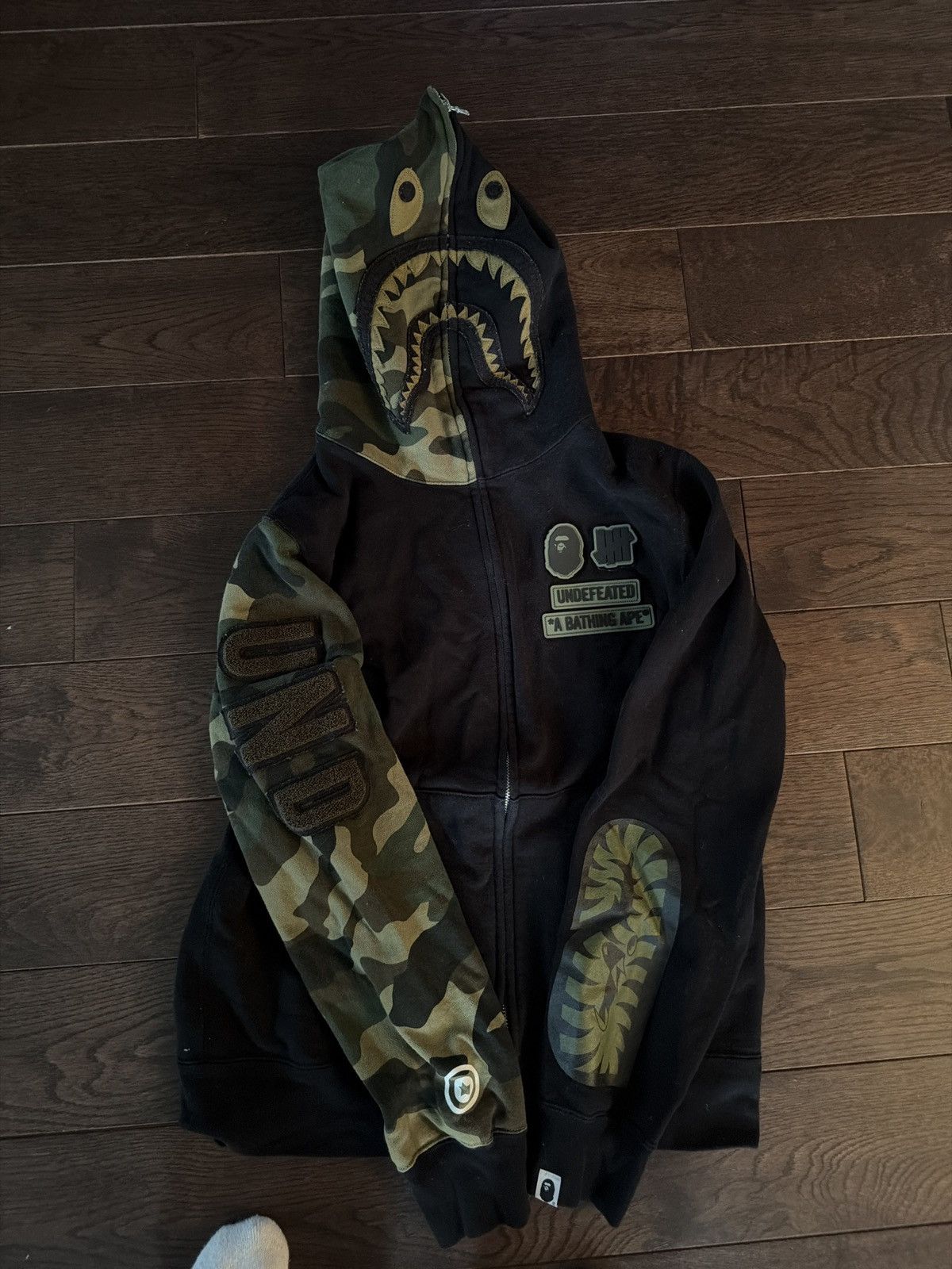 Bape Bape x Undefeated Woodland Camo Shark 95 Full Zip Hoodie