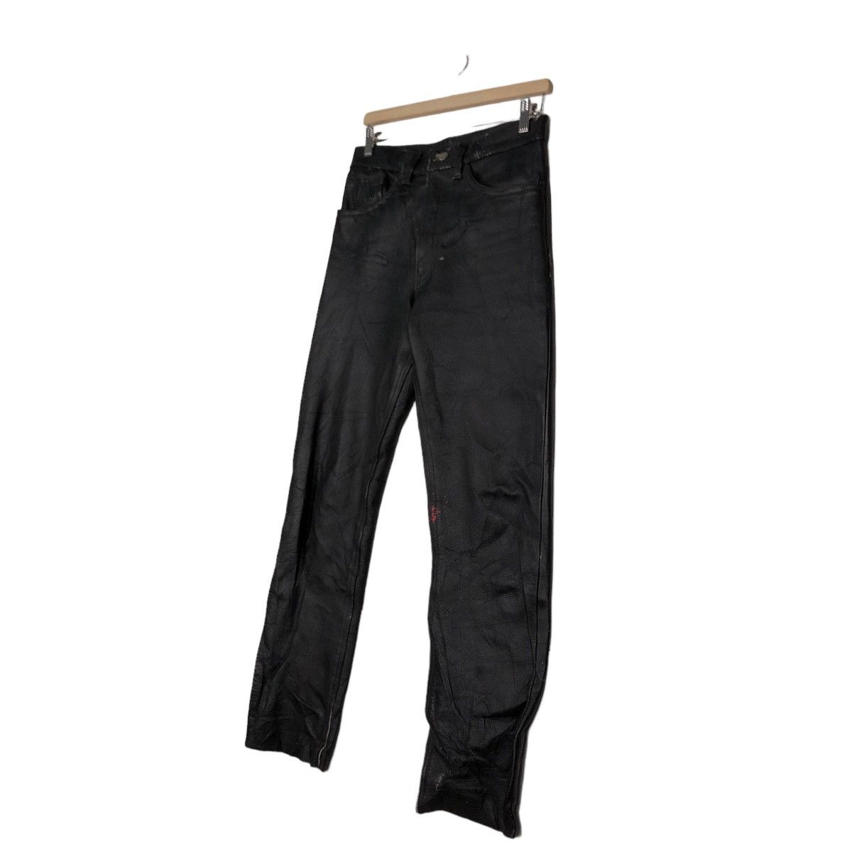 Genuine Leather 🔥Rich Black Vintage Biker Leather Pants Japan Size US 30 / EU 46 - 2 Thumbnail