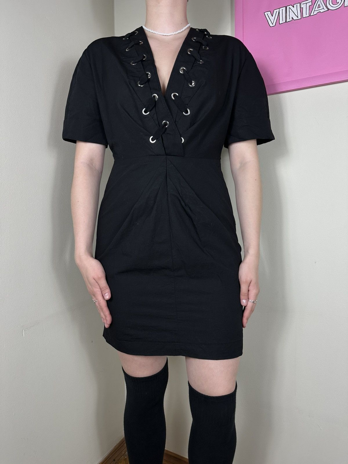 Sandro Sandro Paris Clara Lace-Up Mini Dress V-Neck Pleated Size S / US 4 / IT 40 - 1 Thumbnail