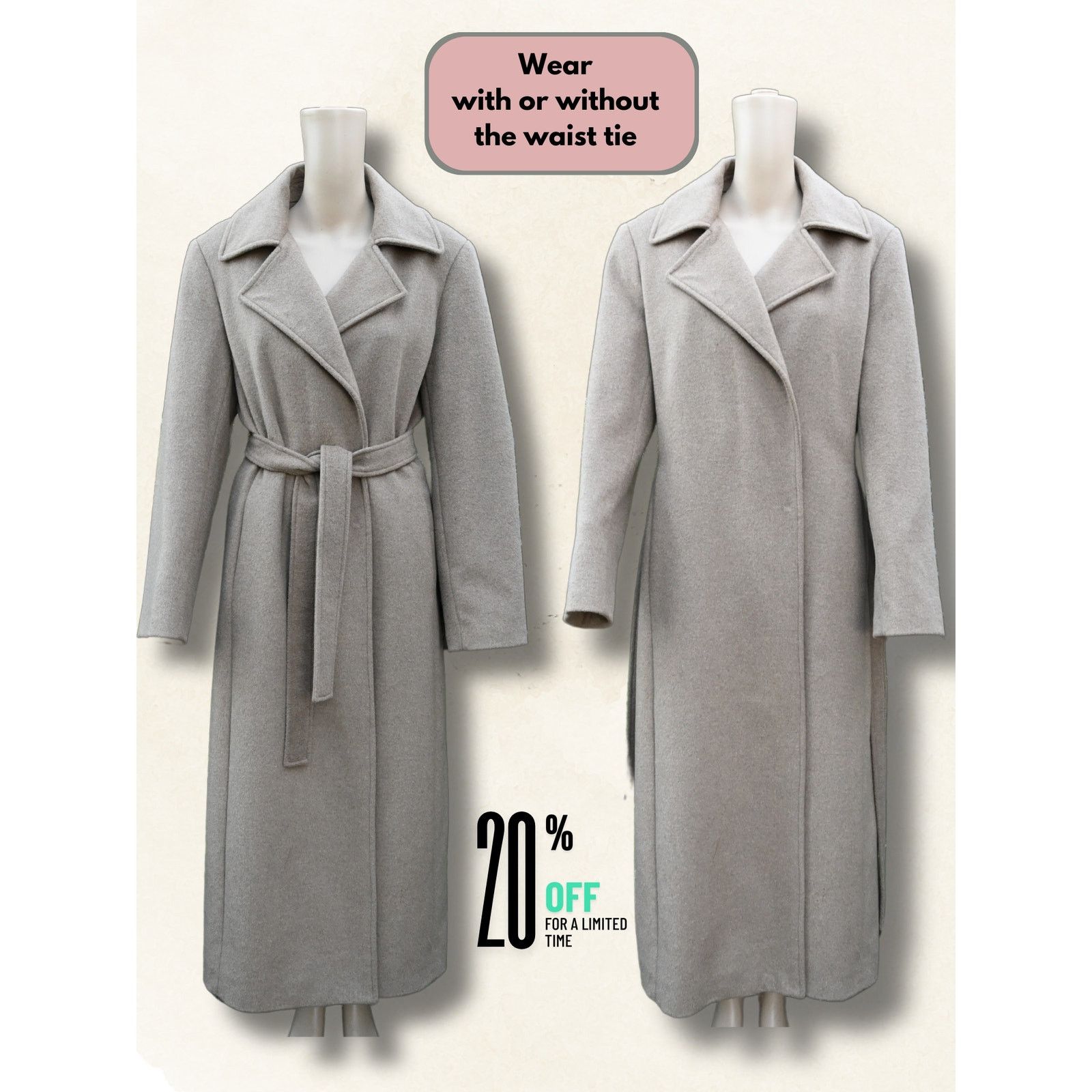 Calvin Klein Calvin Klein Full Length Double Breasted Lined Wool Coat, 12 Size XL / US 12-14 / IT 48-50 - 2 Thumbnail