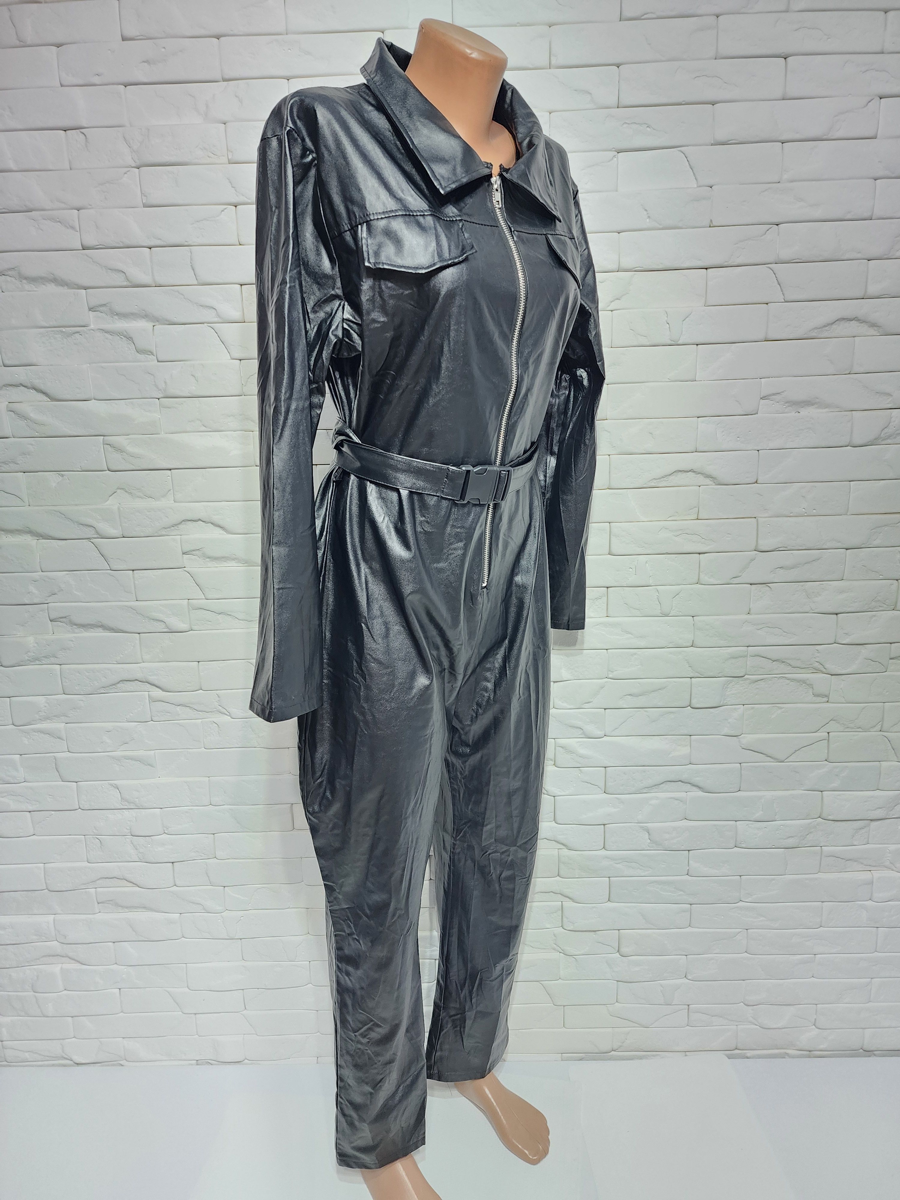Other Women's black jumpsuit made of artificial leather. Size 40" / US 18 - 3 Thumbnail