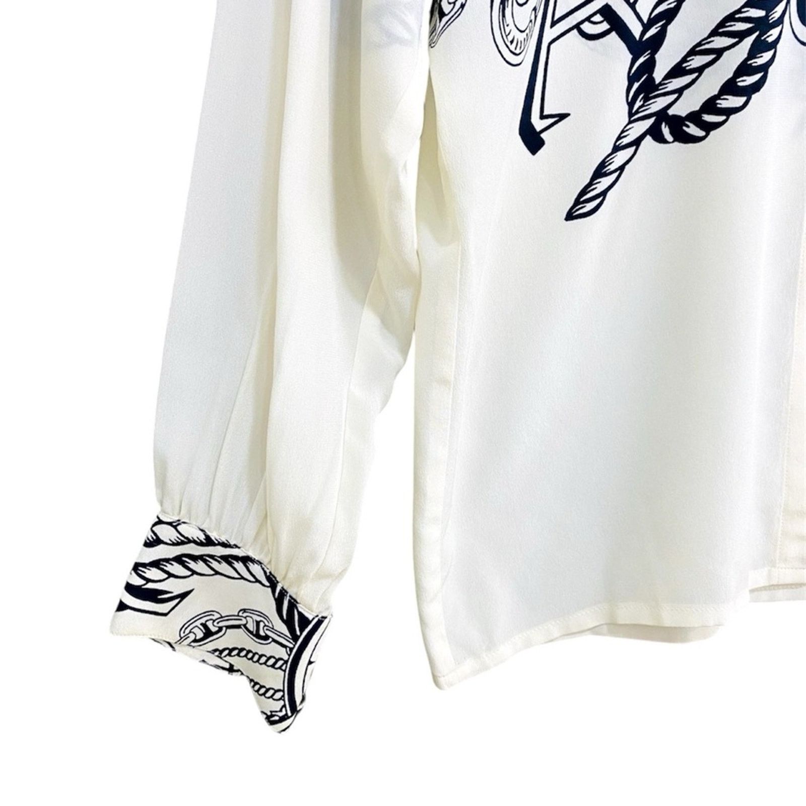 Escada 90s Vintage ESCADA Nautical Print Black & White Silk Blouse Size S / US 4 / IT 40 - 9 Thumbnail