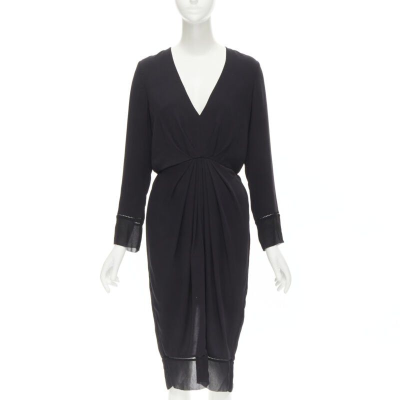 Zimmermann ZIMMERMANN black V-neck gathered waist lattice detail dress US0 XS Size XS / US 0-2 / IT 36-38 - 1 Thumbnail