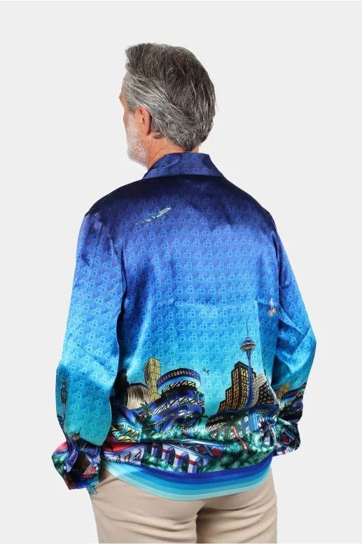 Casablanca o1mle0326 Cuban Collar Long Sleeve Shirt The Night View Size US XL / EU 56 / 4 - 4 Thumbnail