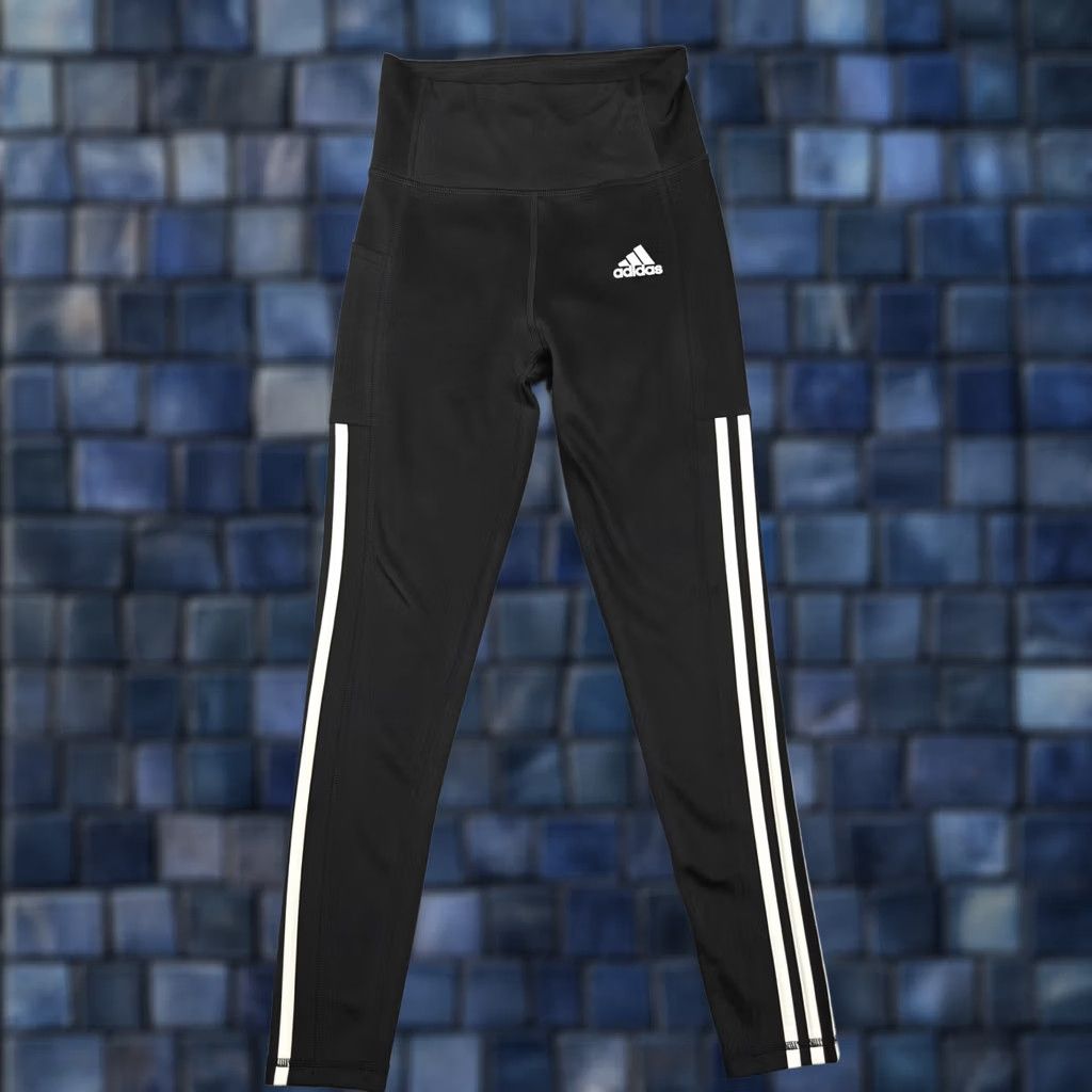 Adidas Adidas Leggings Womens XS Black Mid Rise Ankle AEROREADY Side Stripe Pockets Size 26" / US 2 / IT 38 - 1 Thumbnail