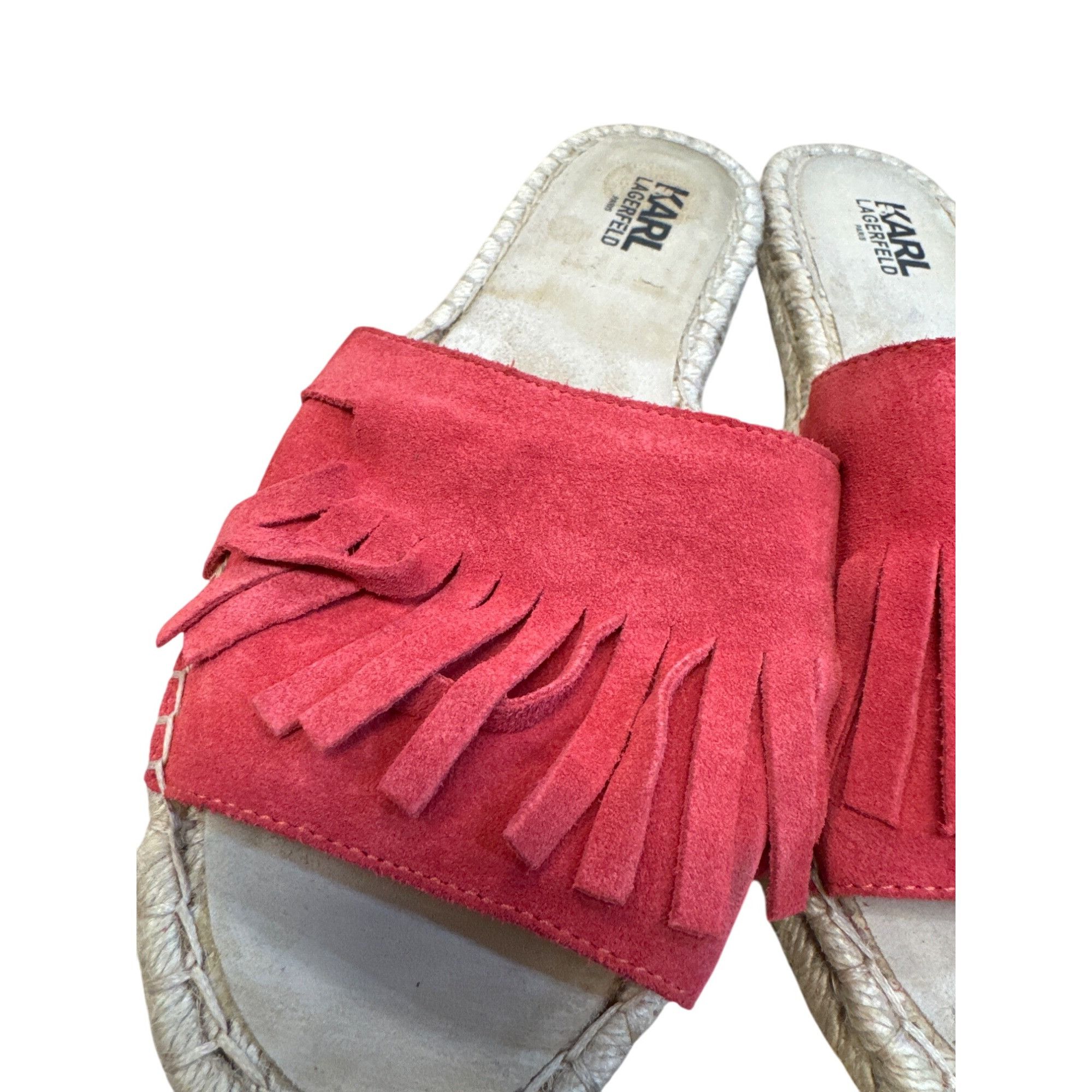 Karl Lagerfeld Karl Lagerfeld Womens Red Suede Fringe Espadrille Sandals Si Size US 11 / IT 41 - 3 Thumbnail