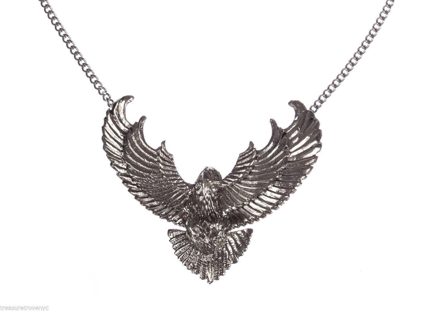 Designer Eagle Necklace White Brass Plated in Silver Alberto Juan Size ONE SIZE - 1 Thumbnail