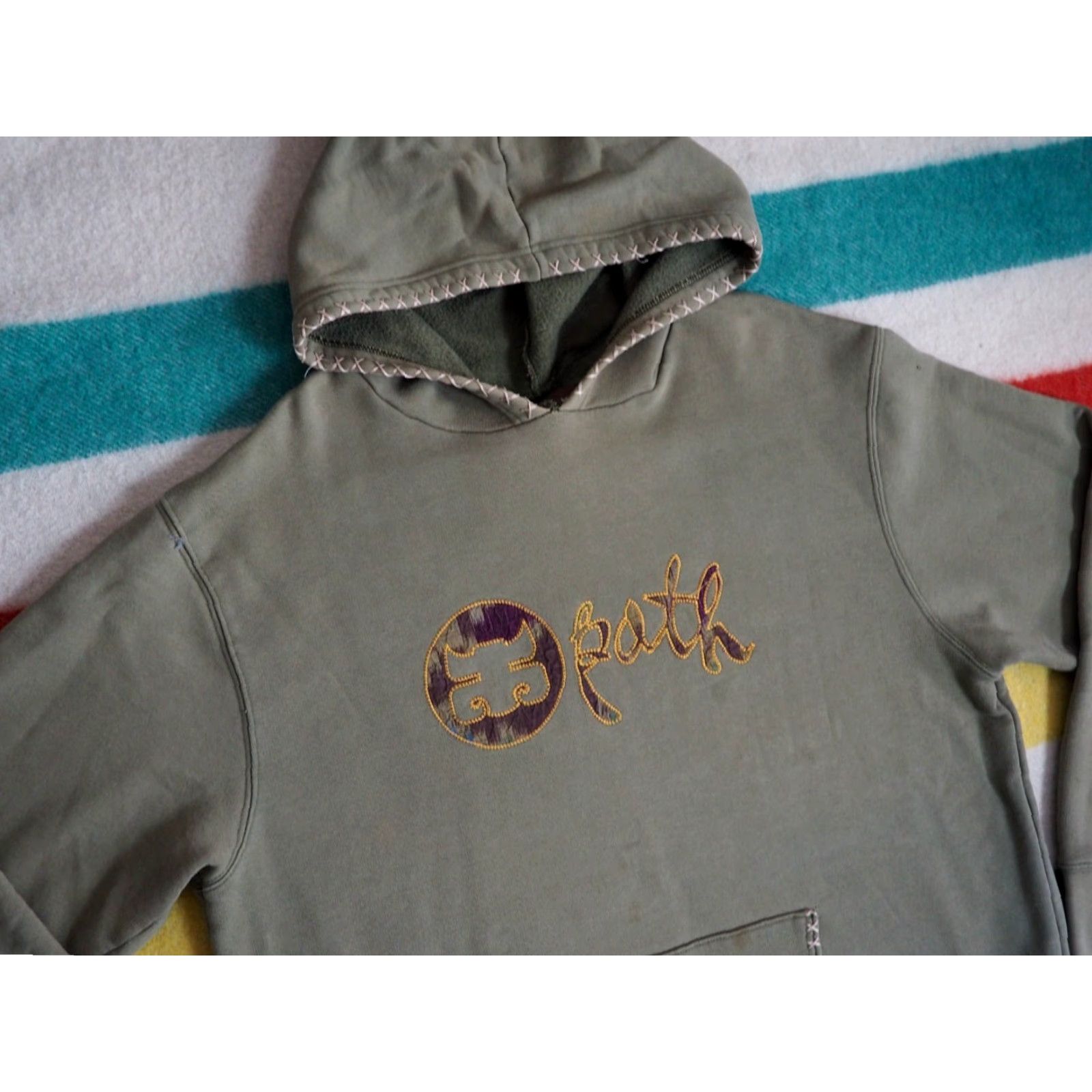 Logo 7 VTG Ipath Hoodie Mens XL 90s 2000s Y2k Faded Green Logo Baggy Grunge Sweatshirt Pullover Crew Neck Hooded Size US XL / EU 56 / 4 - 3 Thumbnail