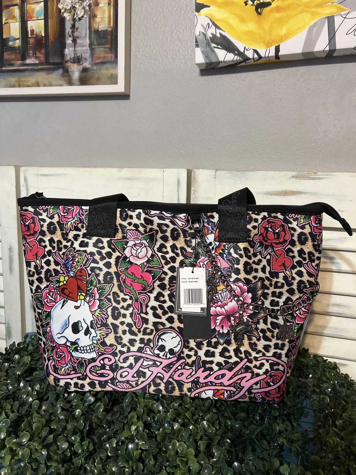 Ed Hardy Ed Hardy Leopard Print Tote Handbag Floral Skull & wallet Size ONE SIZE - 3 Thumbnail