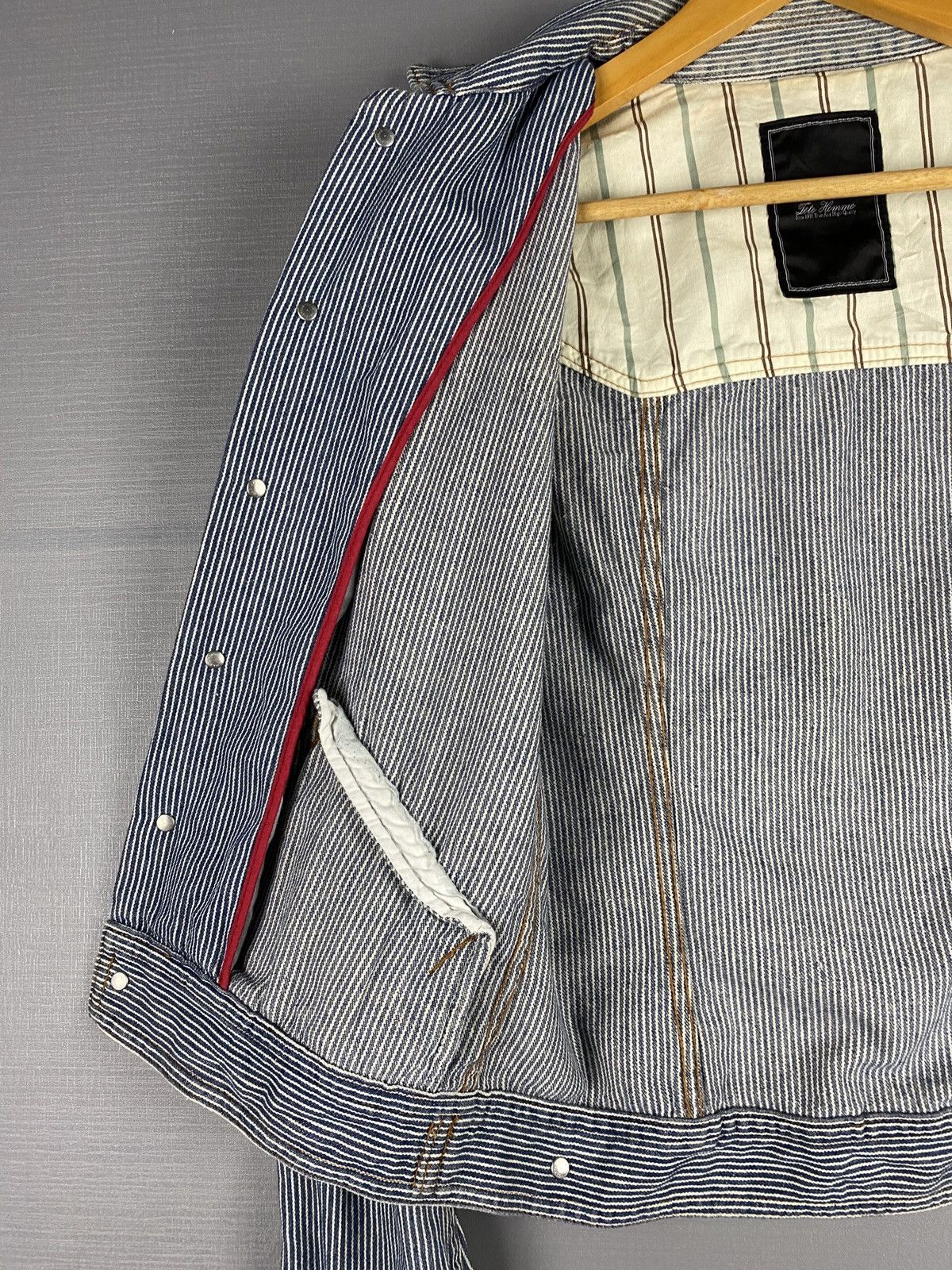 Issey Miyake Vintage Tete Homme Blue and White Striped Denim Jacket Size US M / EU 48-50 / 2 - 15 Thumbnail