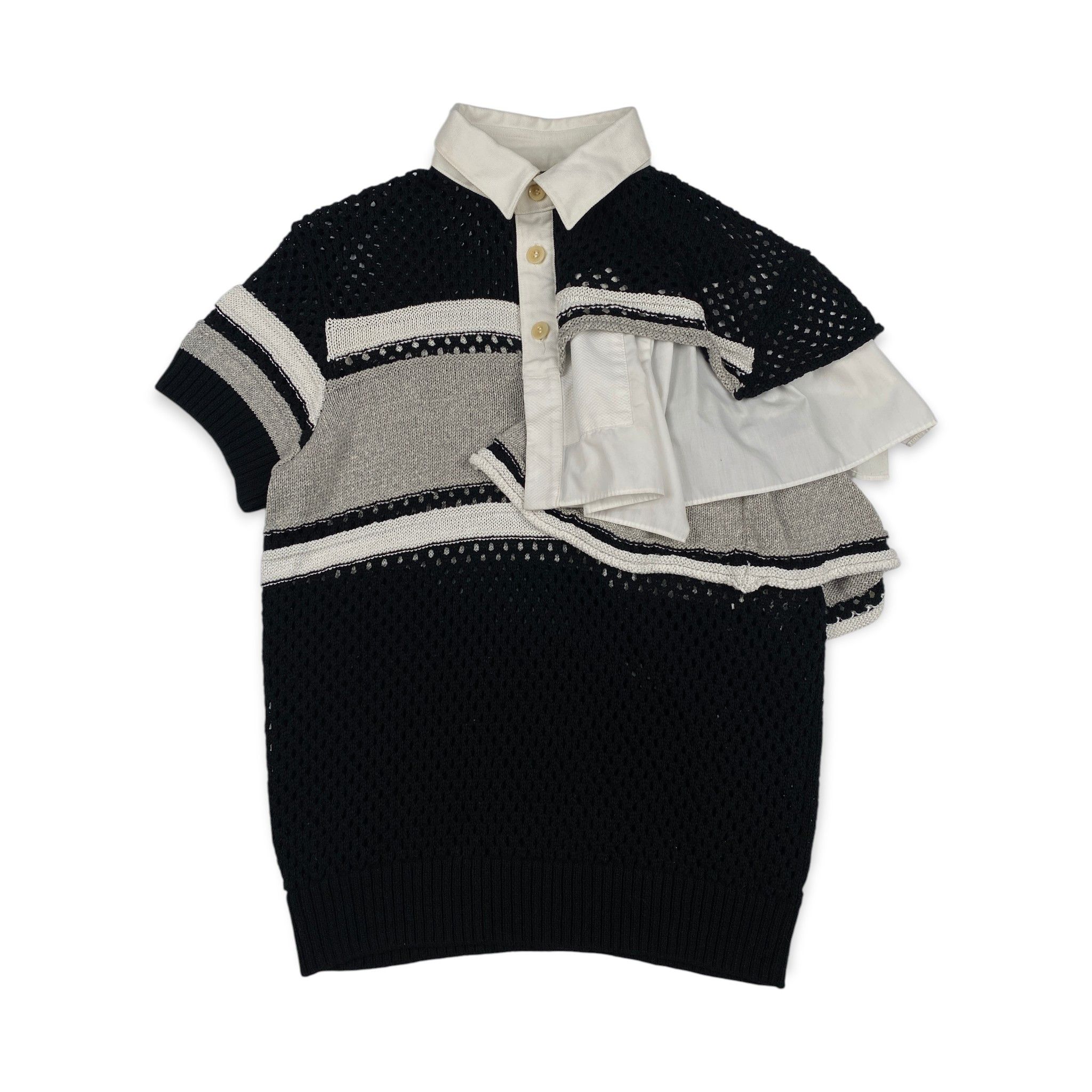 Sacai Paneled Ruffled Polo Top Size L / US 10 / IT 46 - 1 Thumbnail