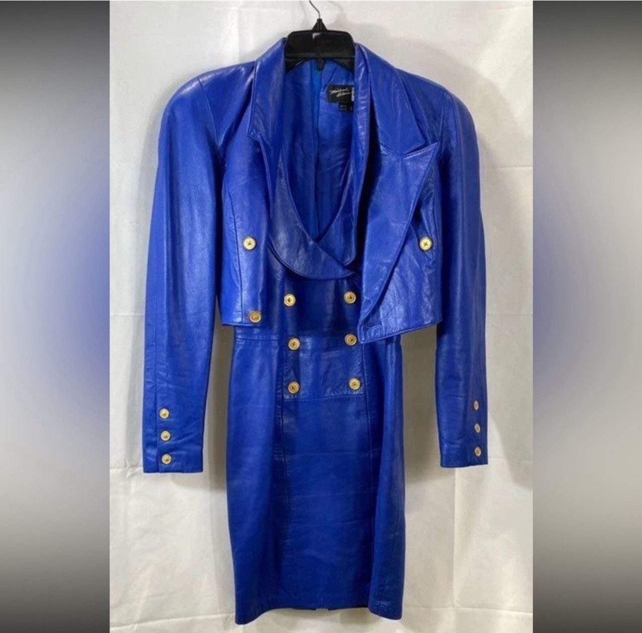 Michael Hoban Women Blue Leather Dress Suit Size S Small