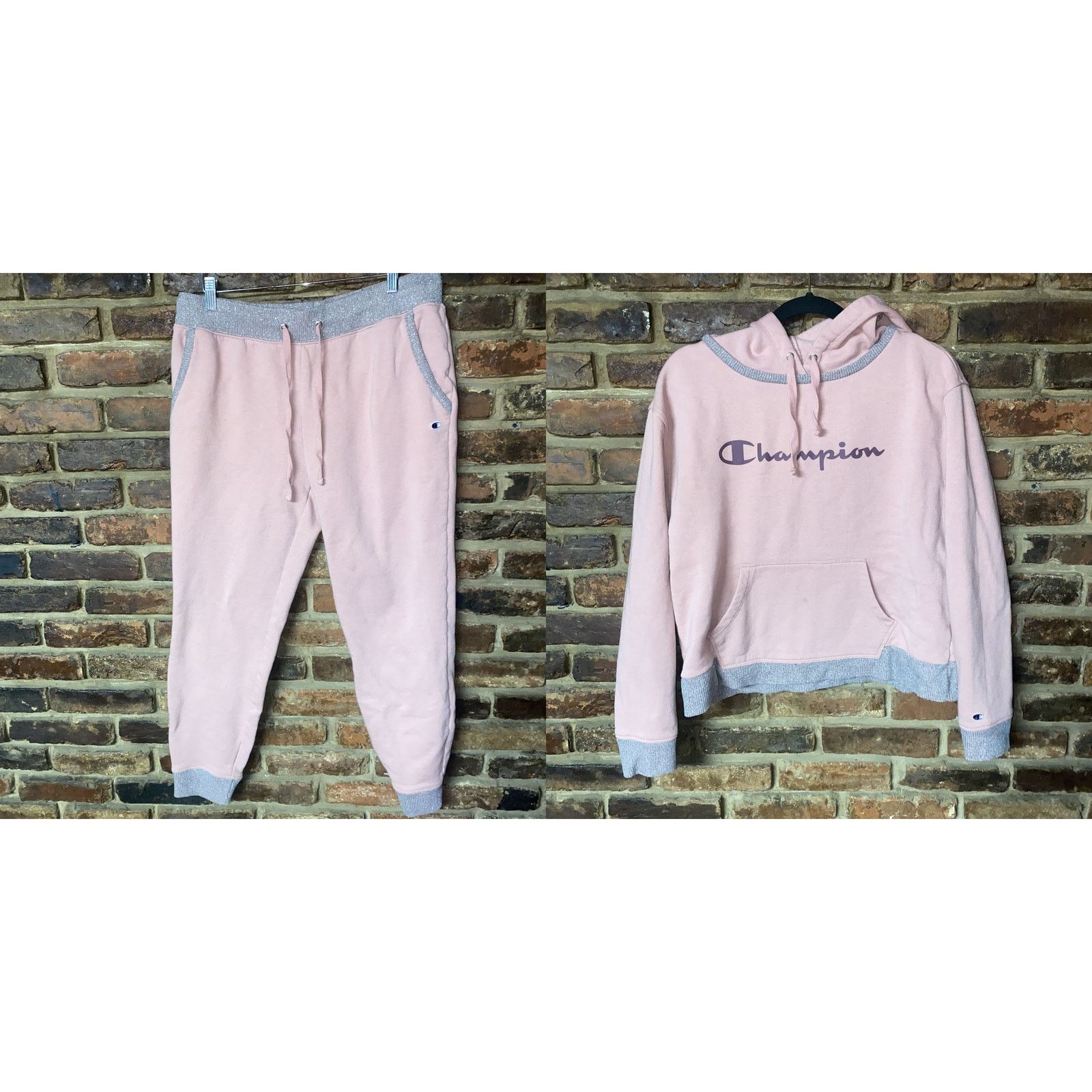 Champion Champion Pink Silver Sparkle Metallic Hoodie Sweatpant Large Grailed