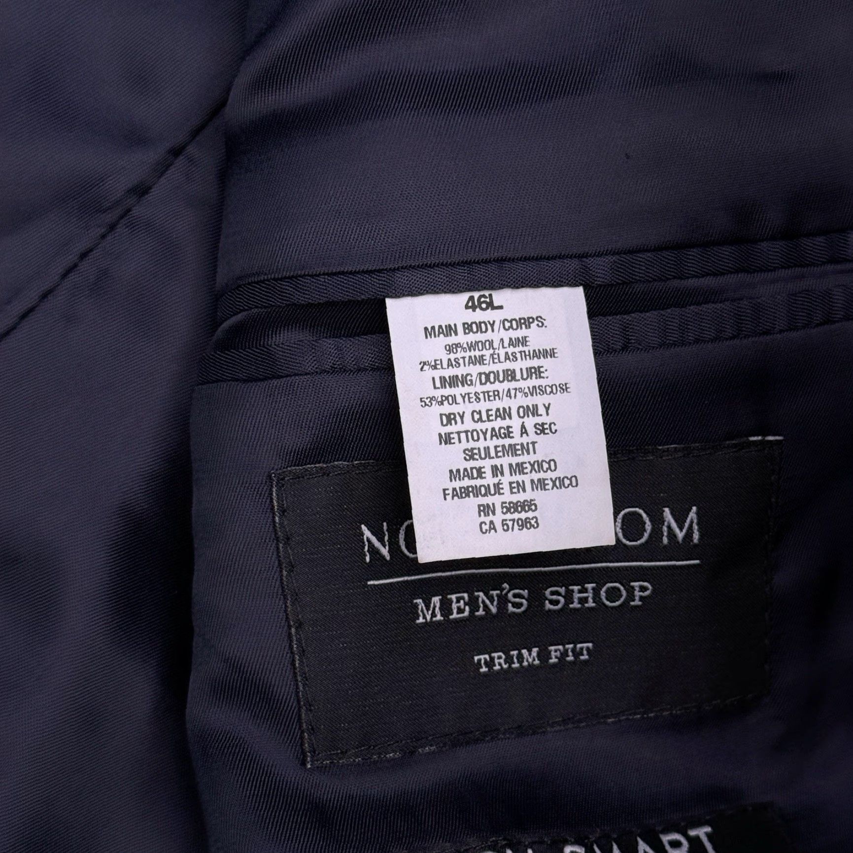 Nordstrom Nordstrom Sport Coat Blue Navy Wool Elastane 46 Long Notch Lapel Slim Fit Single-Breasted 2-Button Dry Clean Only Vent Blazer Men Size 46R - 6 Thumbnail
