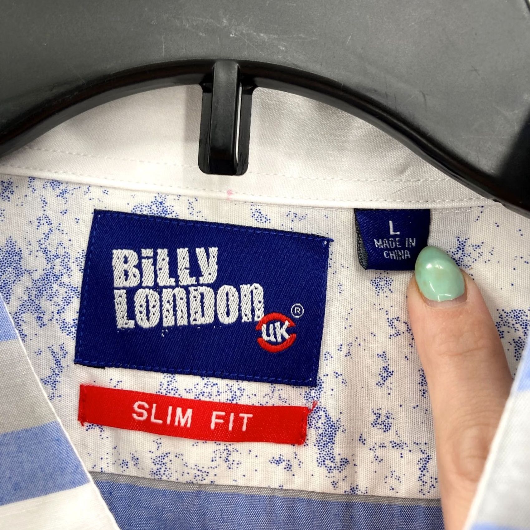 Billy London Billy London Shirt Mens Large Slim Blue Striped Short Sleeve Stretch Nautical Size US L / EU 52-54 / 3 - 4 Thumbnail