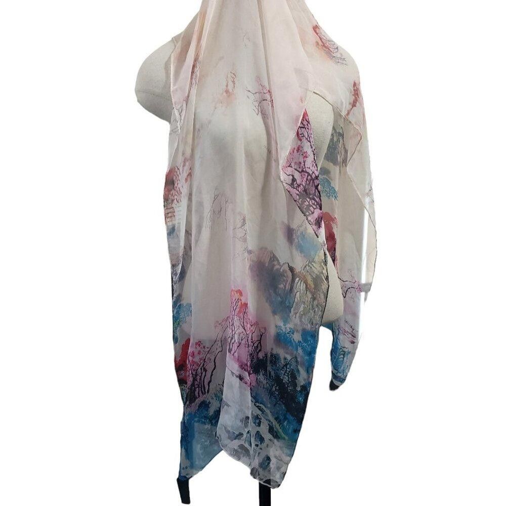 Designer CT1757 100% Silk Floral Multi Color Scarf Size ONE SIZE - 3 Thumbnail