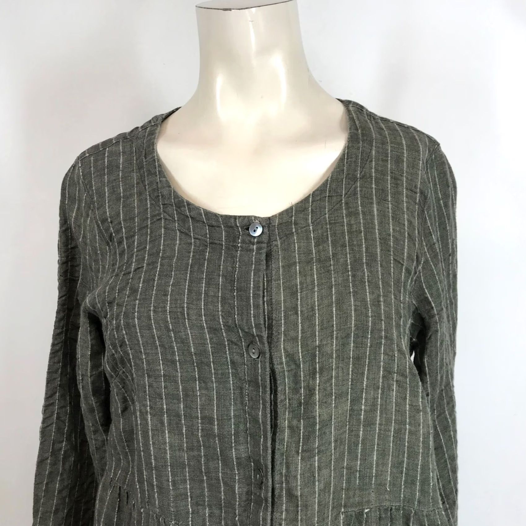 J. Jill PURE JILL - WOMEN' SMALL -GREEN LINEN TOP Size S / US 4 / IT 40 - 2 Thumbnail