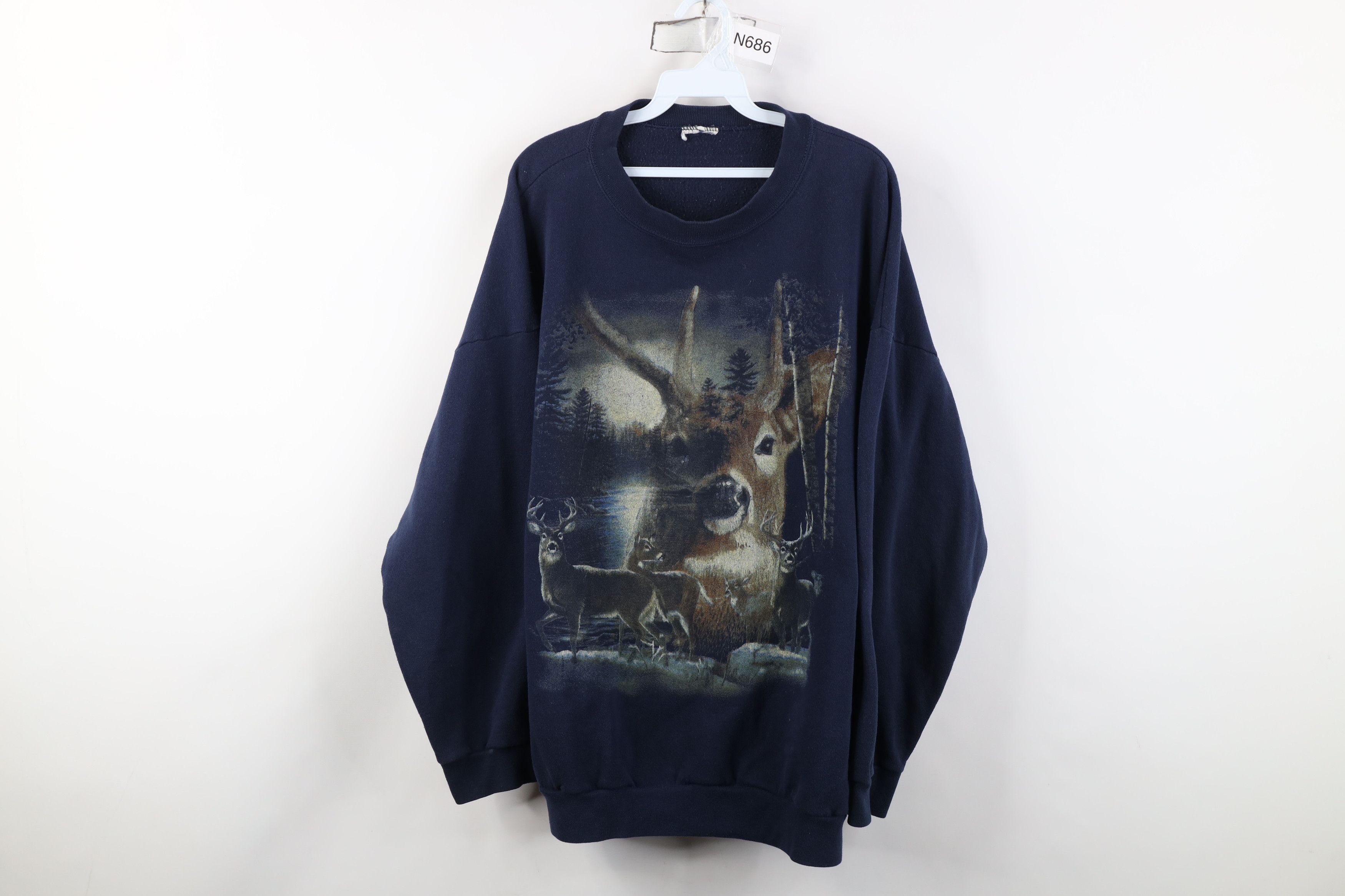 Vintage Vintage 90s Streetwear Nature Deer Buck Crewneck Sweatshirt Size US XXL / EU 58 / 5 - 1 Thumbnail