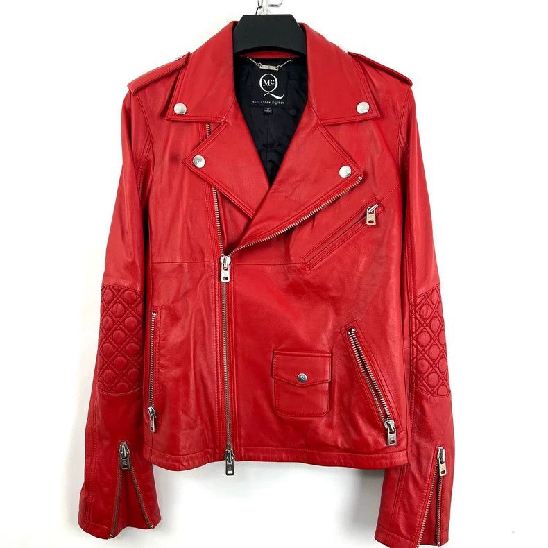 Alexander McQueen Alexander Mcqueen Red zipper motorcycle leather jacket Size XS / US 0-2 / IT 36-38 - 1 Thumbnail