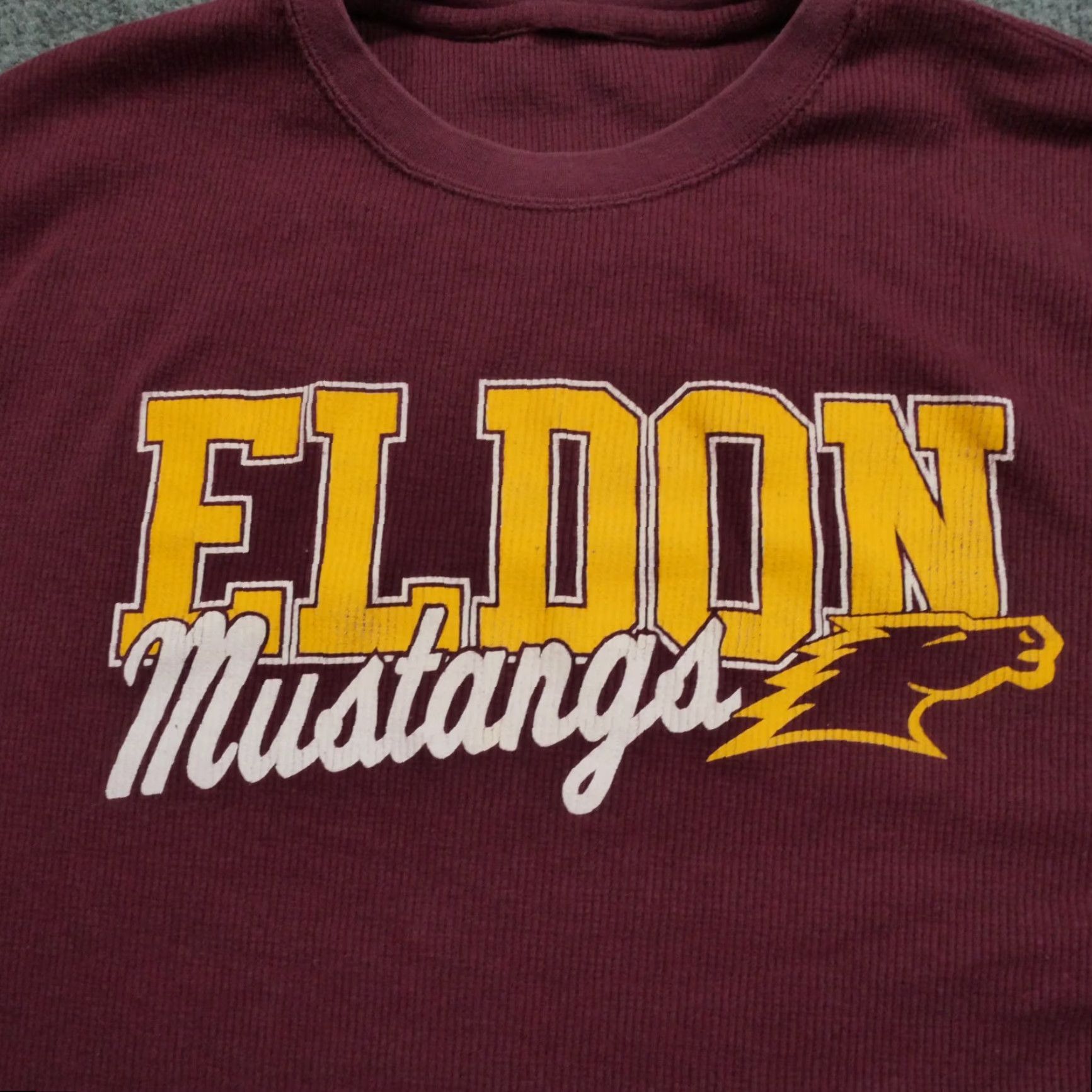 Vintage High School Shirt Mens XL Red Maroon Thermal Grunge Eldon Mustangs Size US XL / EU 56 / 4 - 2 Thumbnail