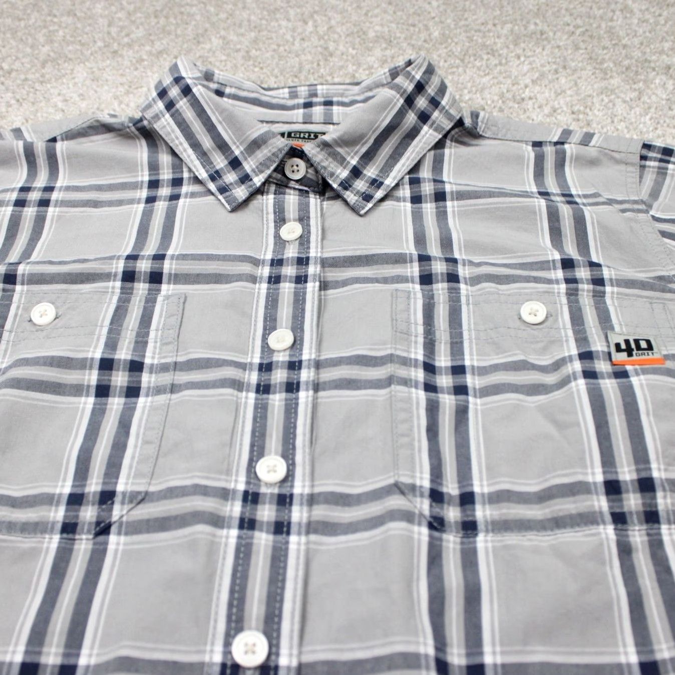 Vintage 40 Grit Shirt Womens XL Gray/Blue Plaid 100% Cotton Short Sleeve Button Up Size XL / US 12-14 / IT 48-50 - 4 Thumbnail