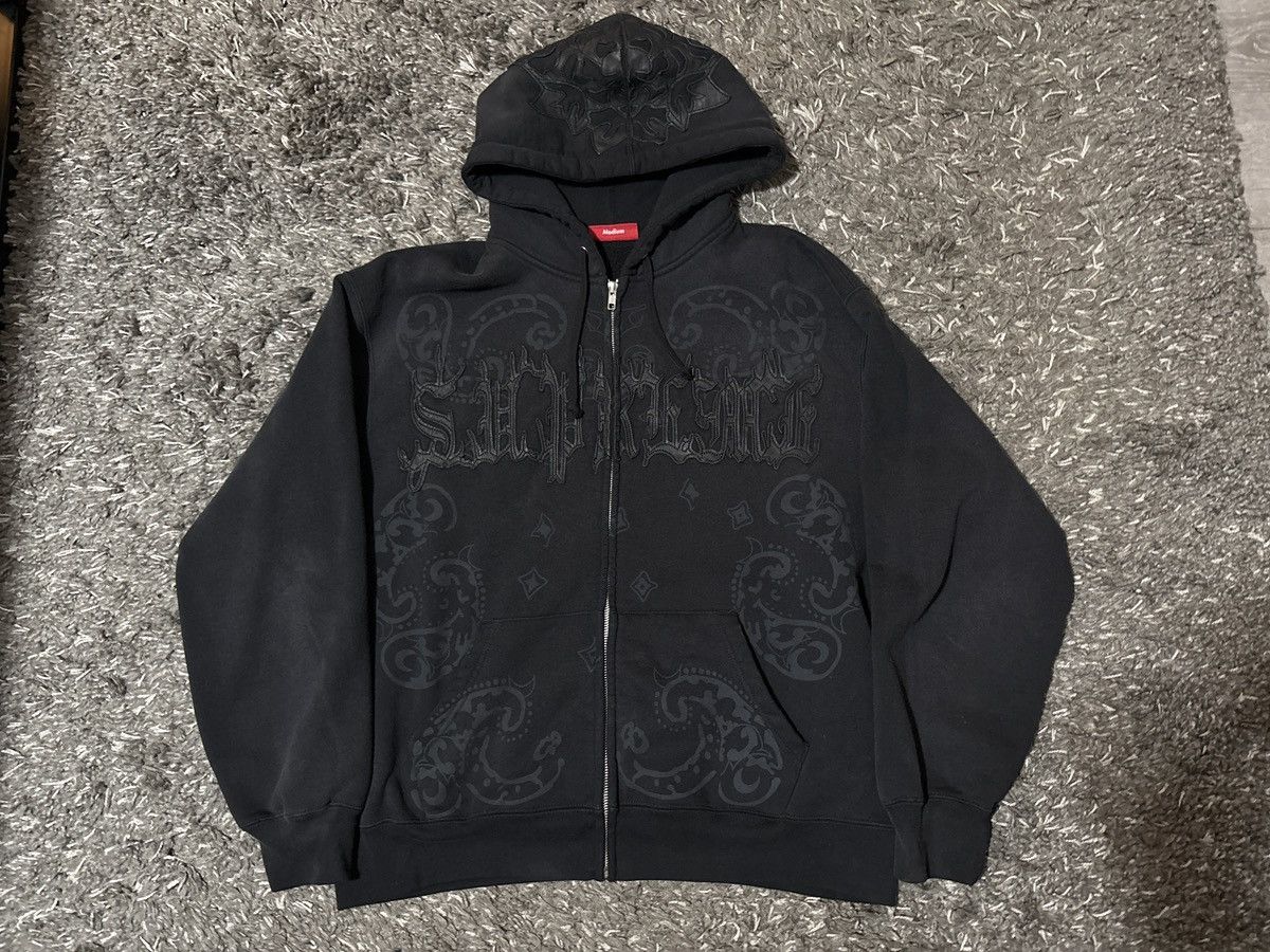 Supreme leather applique zip up hoodie | Grailed