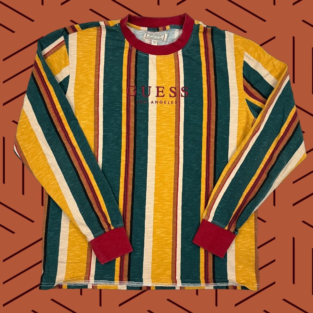 Guess Guess Originals Sayers Shirt Mens M Green Yellow Striped Skater California Clothing Shirt Mens M Green Yellow Striped Logo California Size US M / EU 48-50 / 2 - 1 Thumbnail