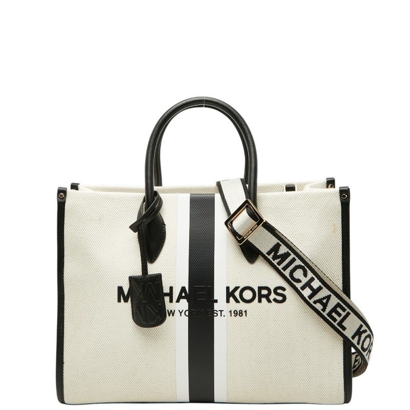 Michael Kors Michael Kors Mirella Ew Canvas Leather 2Way Bag Leather Shoulder Bag Duty Free For Usa in White, Women's