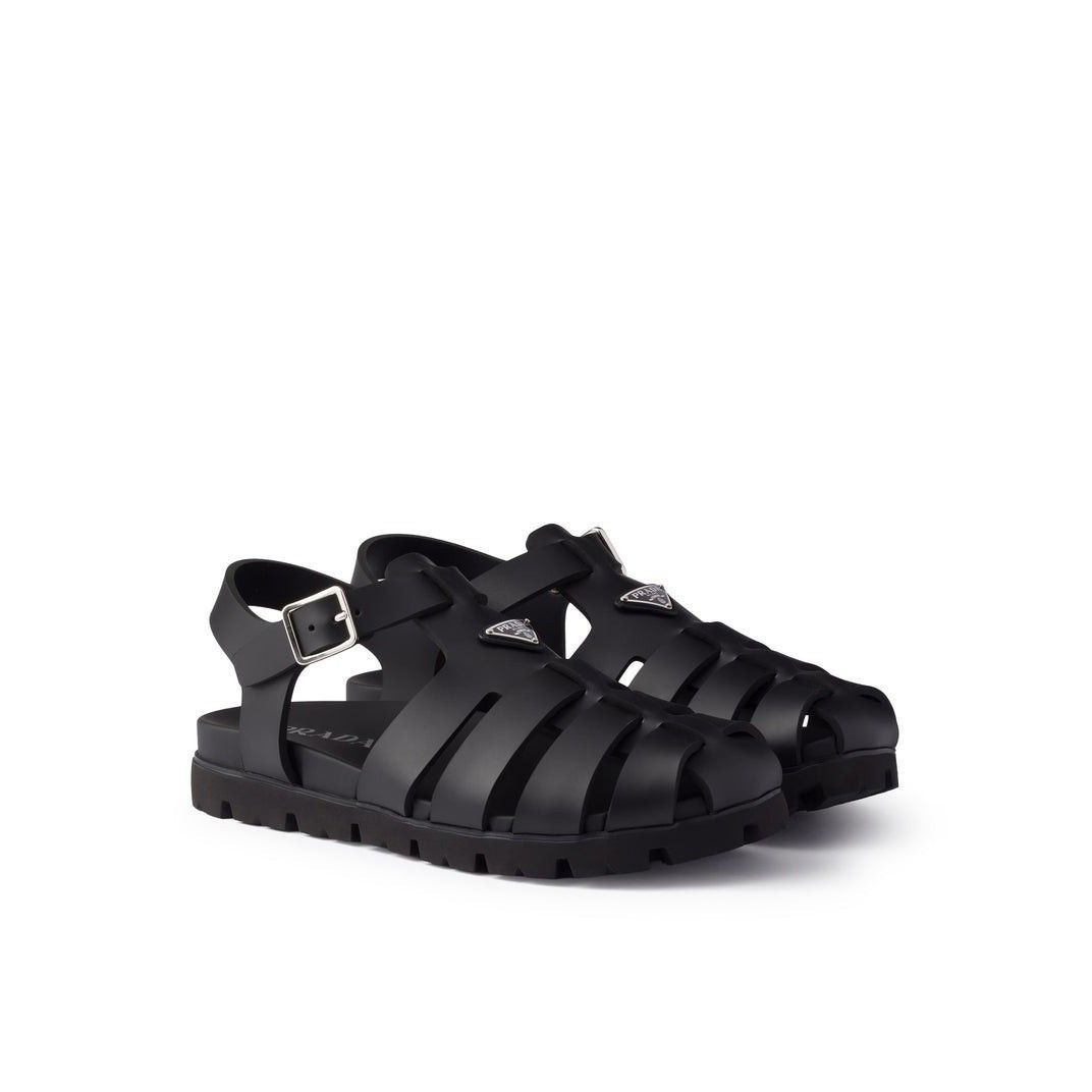 Prada PRADA Black Leather Cage Sandals New & Authentic (Men's size Size US 9.5 / EU 42-43 - 2 Thumbnail