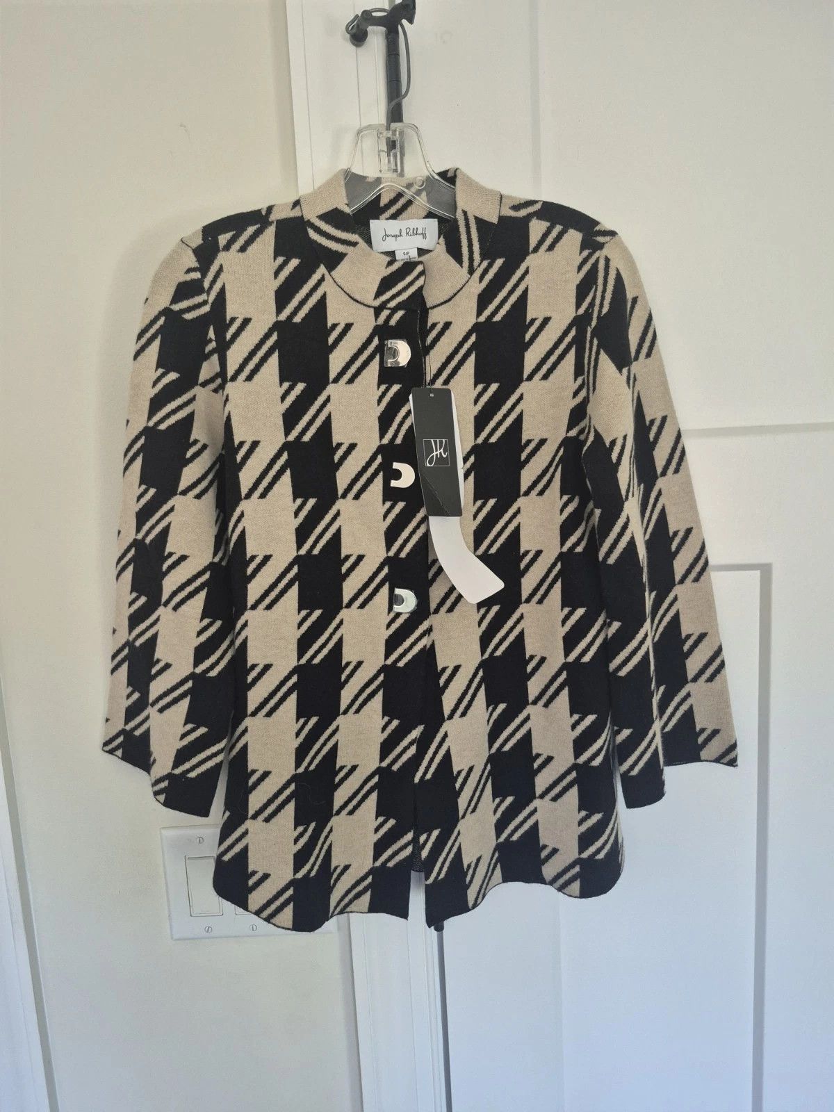 Joseph Ribkoff Cardigan Black & Sand Houndstooth Motif Jacket Size S NEW Size S / US 4 / IT 40 - 8 Thumbnail