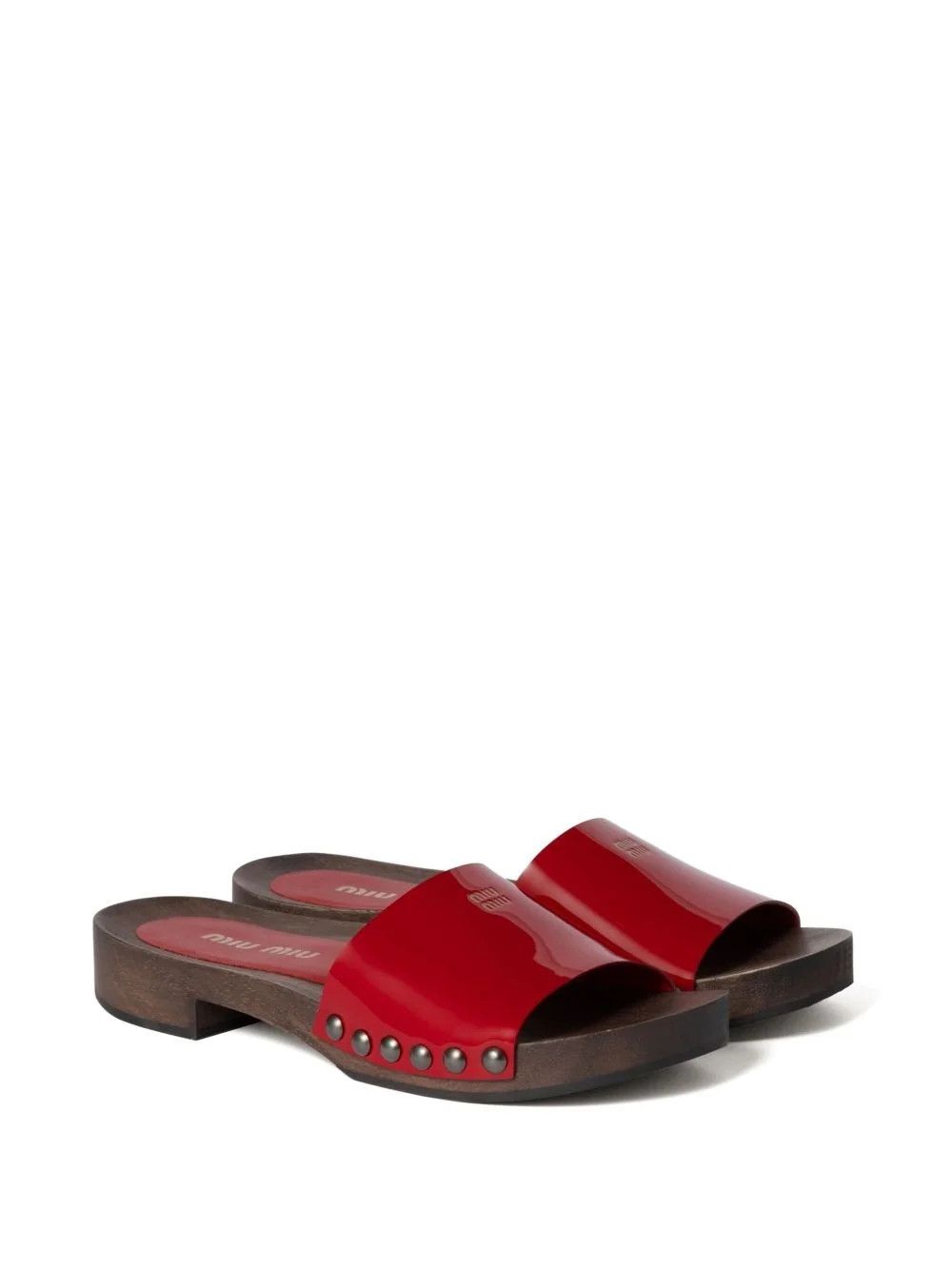 Miu Miu o1B3y1r0526 Leather Slides in Red Size US 11 / IT 41 - 2 Thumbnail