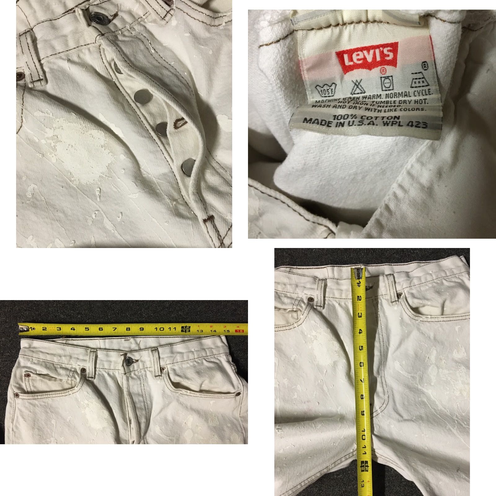 Levi's VINTAGE Levi's 501 Jeans Button Fly Regular 30 White Denim Distressed Paint 80s 90s USA Mens Straight потр Size US 30 / EU 46 - 8 Thumbnail
