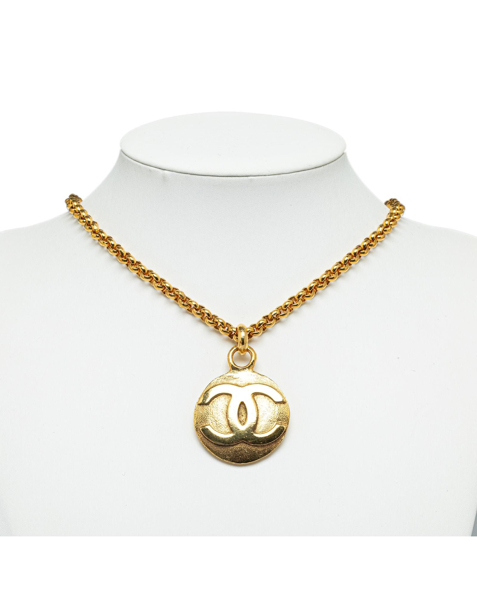 image of Chanel Gold Tone Cc Pendant Necklace, Women's