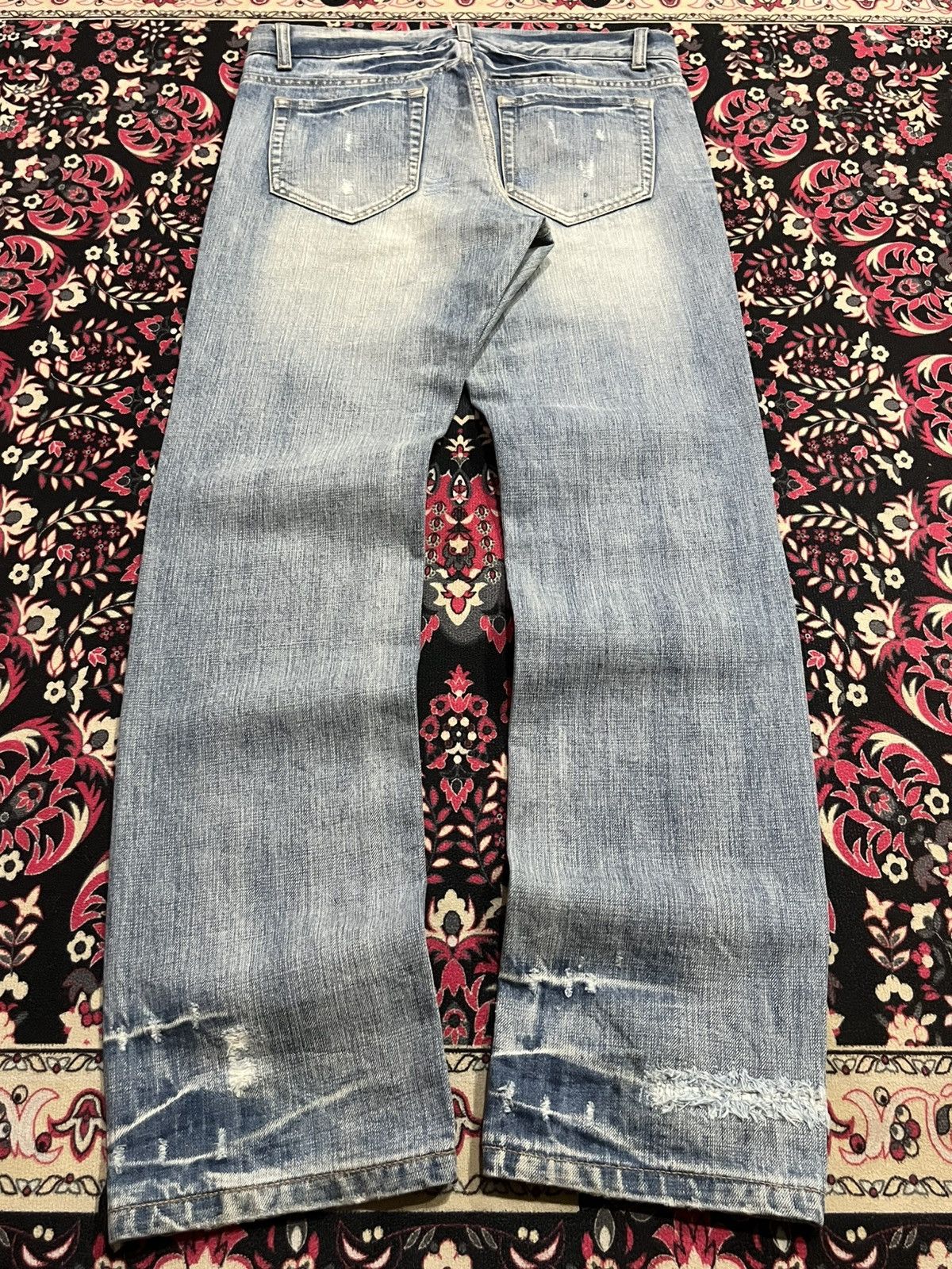 Le Grande Bleu (L.G.B.) ⚡️Distressed⚡️Vintage Garage Blue Fringe Whisker Blue Jeans Size US 33 - 2 Thumbnail