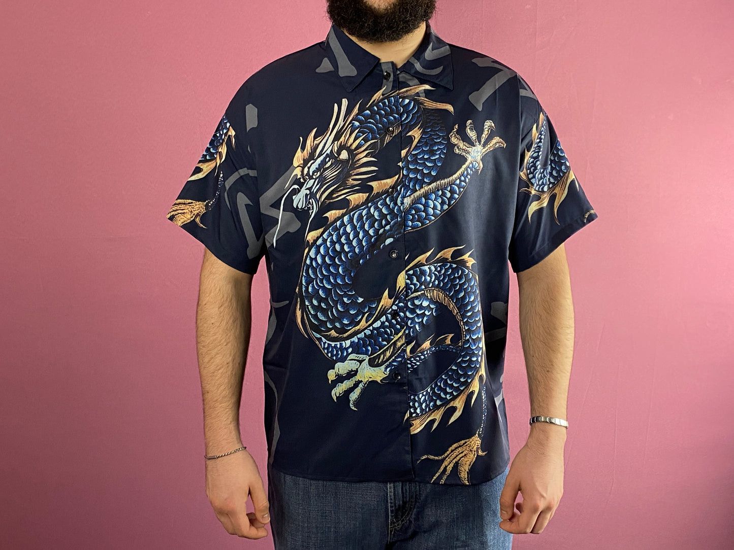Designer × Vintage Vintage Men's Chinese Dragon Print Short Sleeve Shirt - L Size US L / EU 52-54 / 3 - 4 Thumbnail