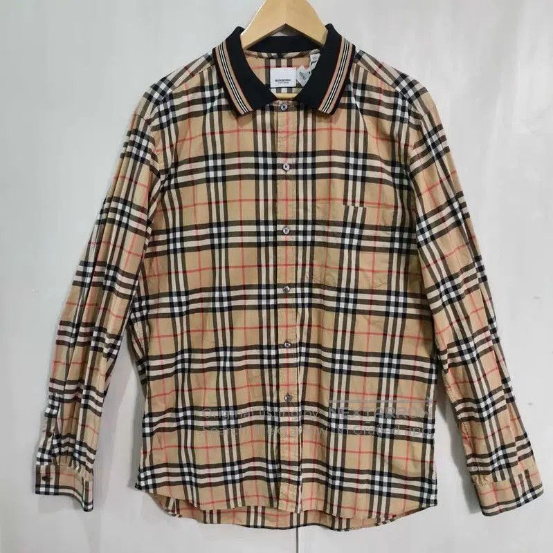 Burberry Burberry Long Sleeve Khaki Shirt with Rainbow Collar. Size US XL / EU 56 / 4 - 1 Thumbnail