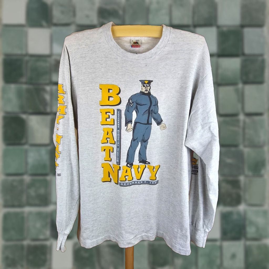 Fruit Of The Loom VINTAGE 91' BEAT NAVY USN US NAVY SLAM THE SQUIDS GO ARMY LONG SLEEVE T-SHIRT XL Shirt Mens Gray 90s Western Size US XL / EU 56 / 4 - 1 Thumbnail