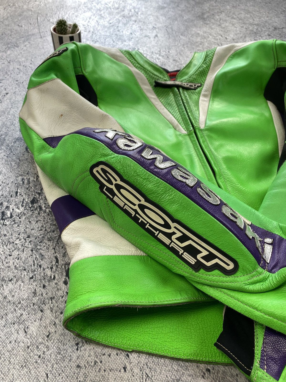Vintage Leather Jacket Racing Kawasaki Scott USA